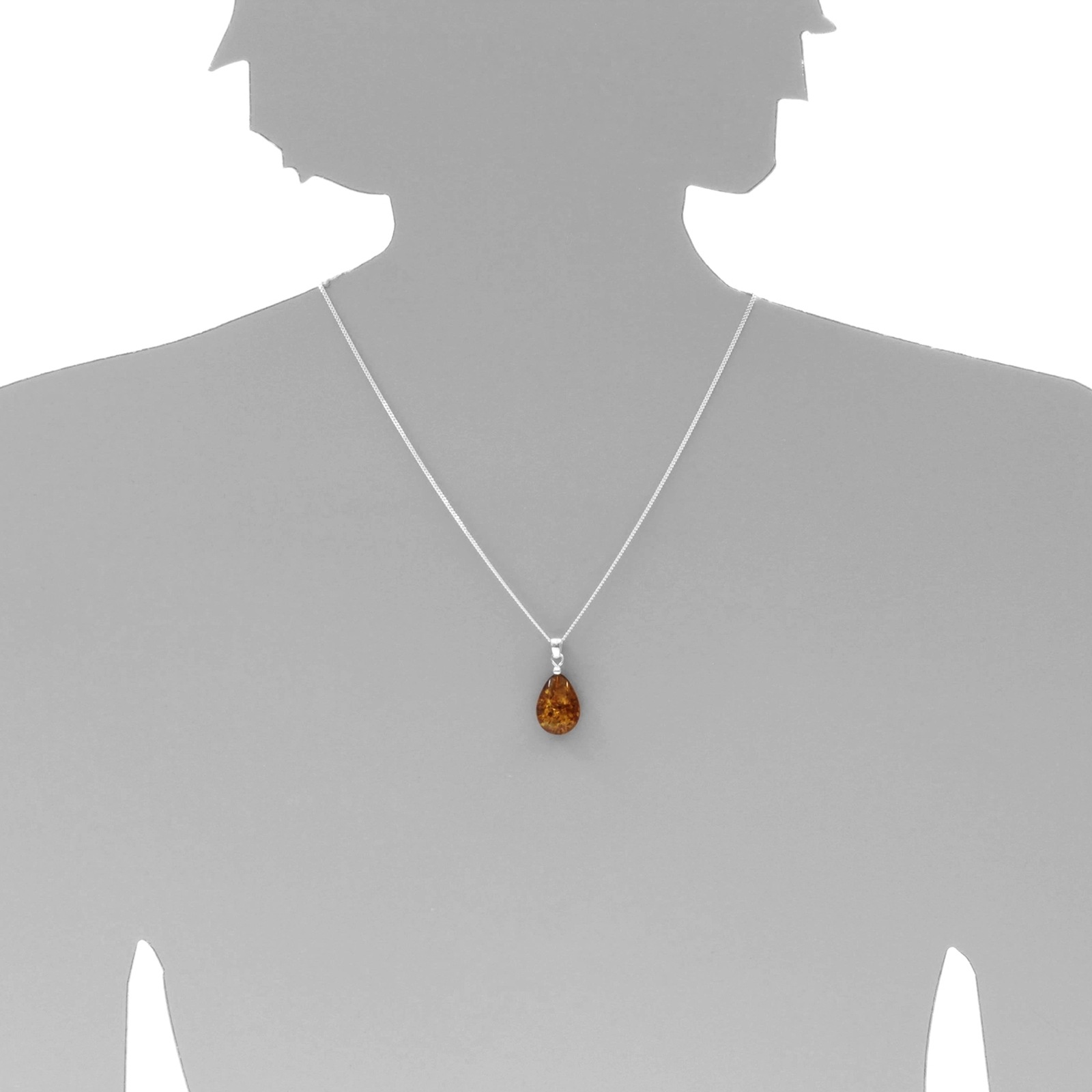 Ostsee-Schmuck Flat Teardrop Amber Pendant Sterling Silver 45cm 2