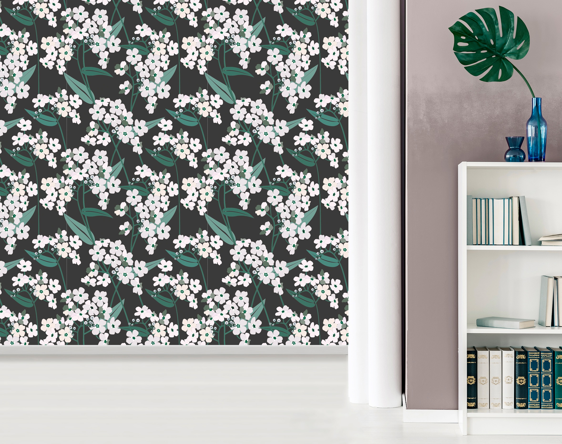 queence Vinyltapete »Nino«, bedruckt-Motiv-botanisch-floral-gemustert-natürlich, 90x250cm, selbstklebend, kinderleichte Anbringung, Sticker