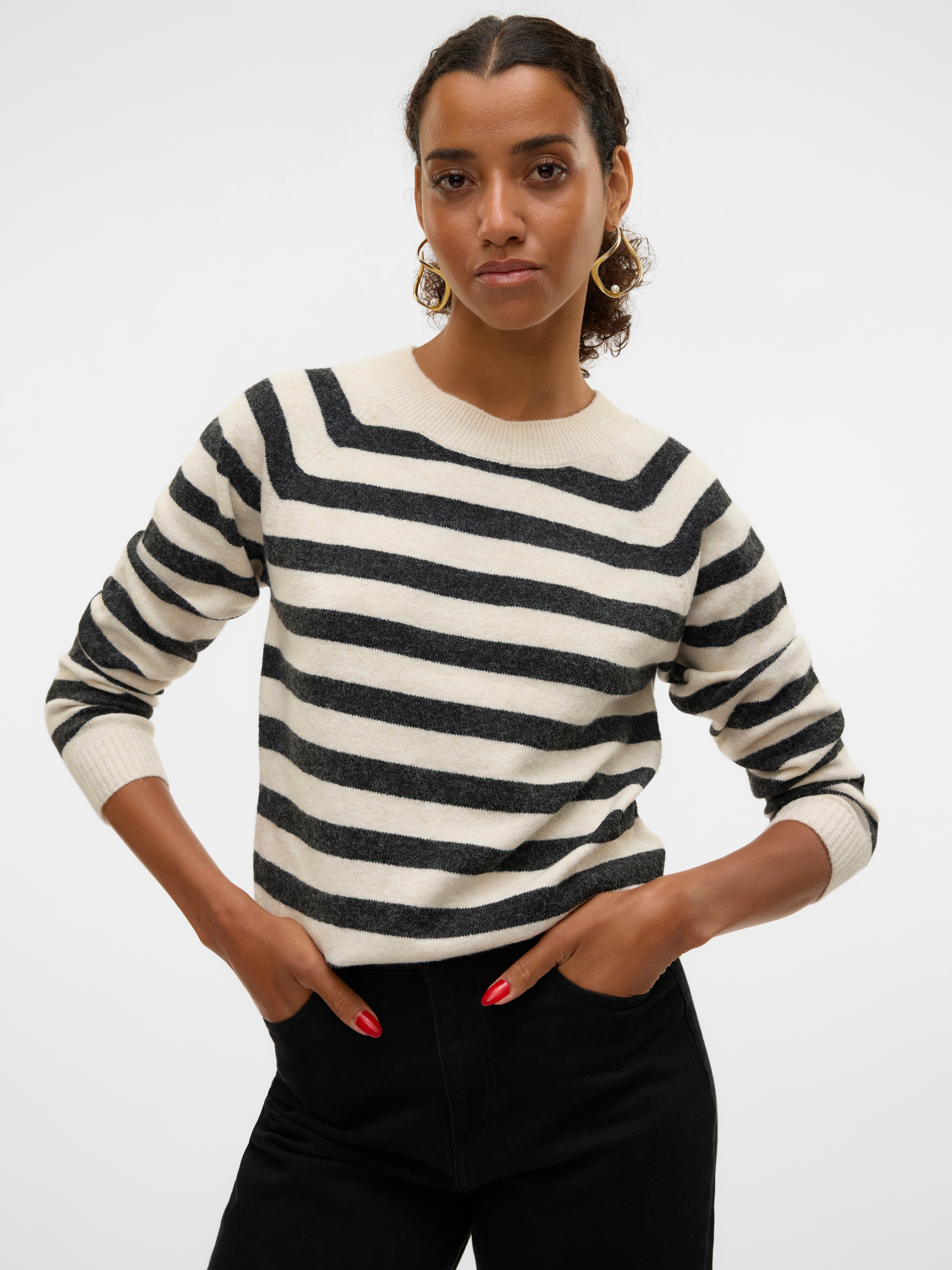 Vero Moda Rundhalspullover "VMDOFFY LS O-NECK BLOUSE GA NOOS" Materialmix, günstig online kaufen