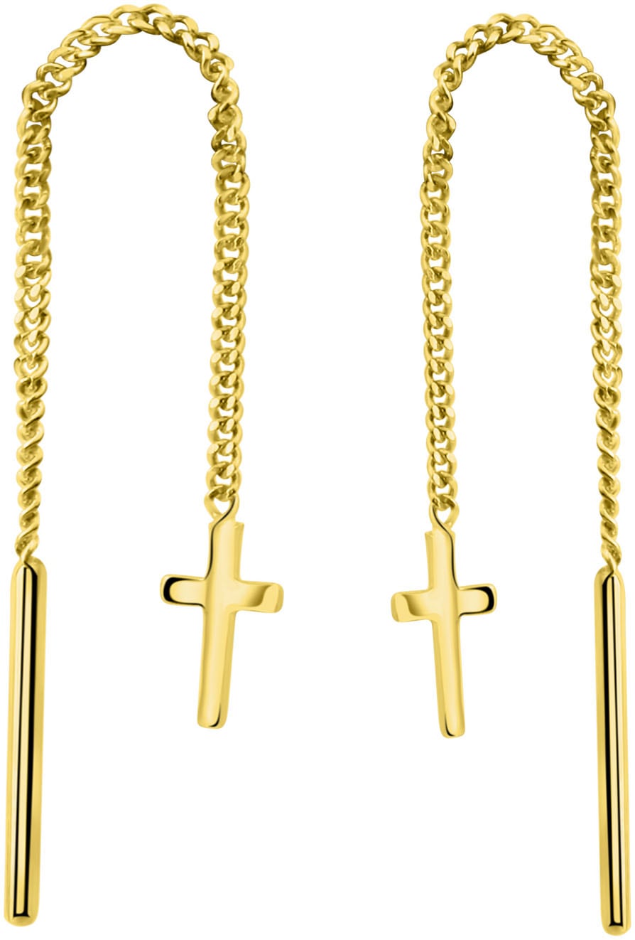 Paar Ohrhänger FIRETTI "Schmuck Geschenk Gold 375 Ohrschmuck Ohrringe Kreuz", gold (gelbgoldfarben), Ohrringe, Damen, Gelbgold 375