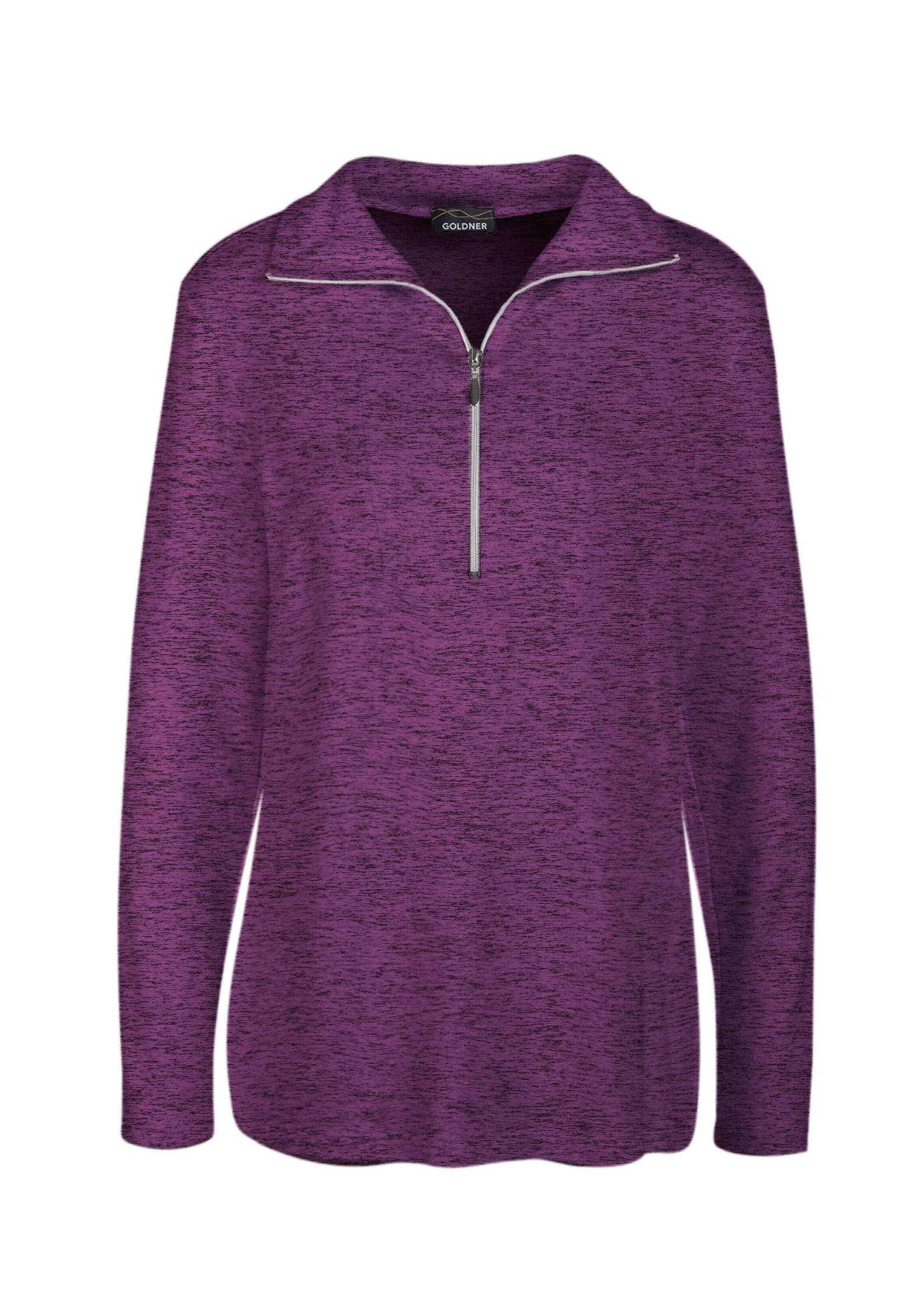 GOLDNER Longpullover "Kurzgröße Flauschiges Troyer- Shirt" Flauschig angeraute Melange-Qualität