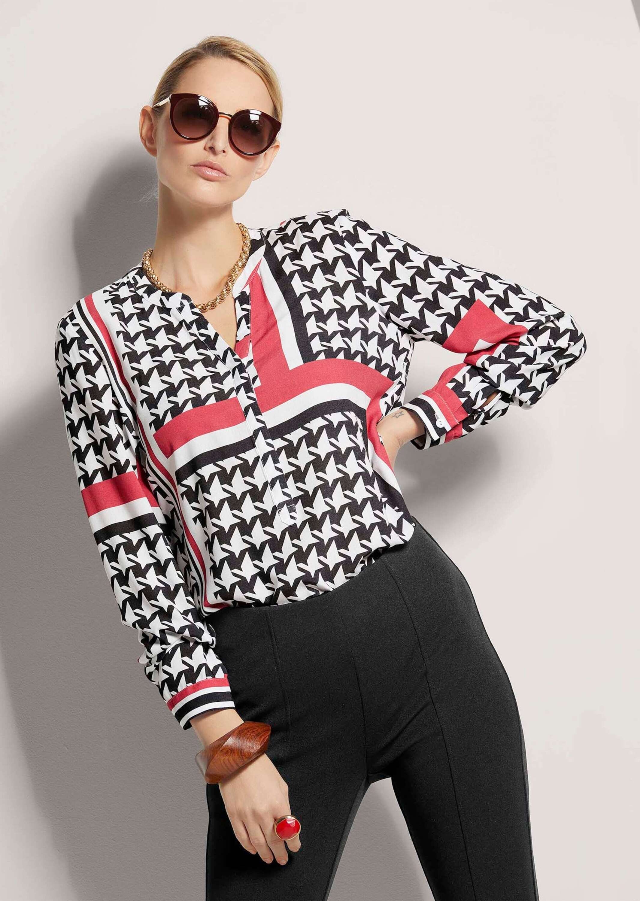 MADELEINE Langarmbluse »Tunika-Bluse Hahnentritt-Bluse mit V-Ausschnitt«