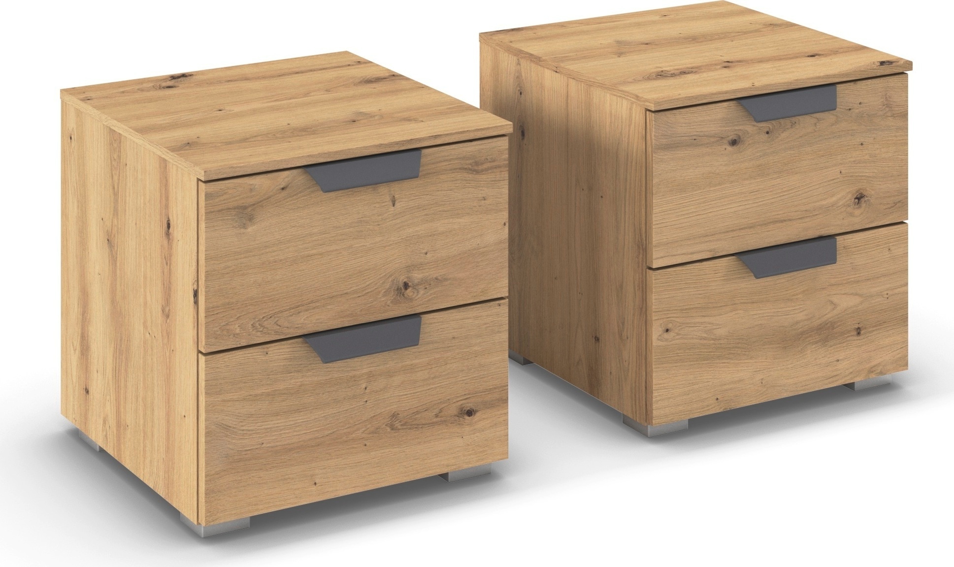 rauch "Nachttisch Nachtkonsole COSTA Set mit farblich passenden Metallgriffen" in 2 Griff-Farben, Breite je 40 cm, 2 Stk. tlg. je zwei geräumige Schubladen MADE IN GERMANY