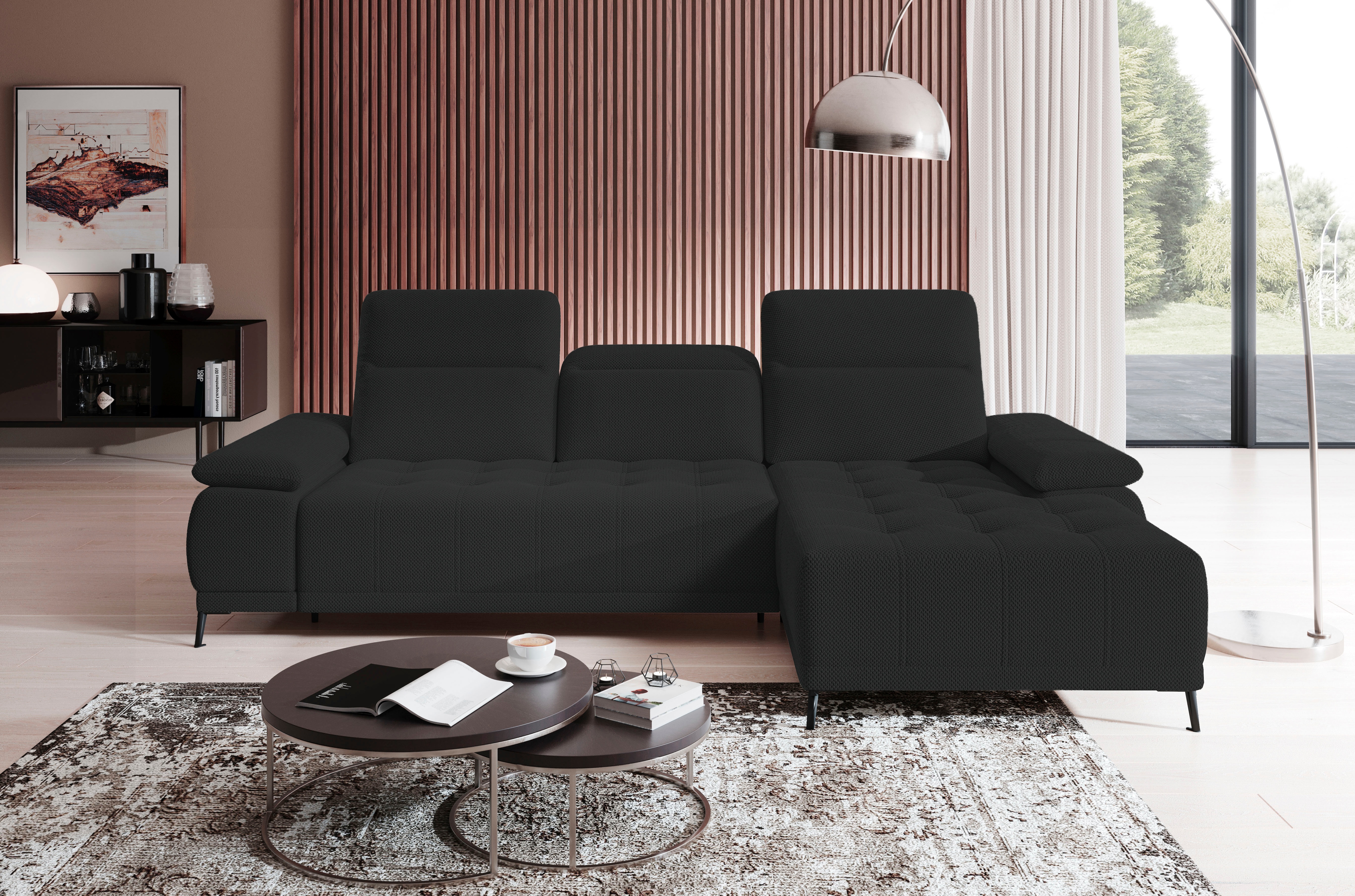 WERK2 Ecksofa "Focus-S 277 x 177 cm modern und bequem" Webstoff, L-Form, XXL, elektrische Sitztiefenverstellung