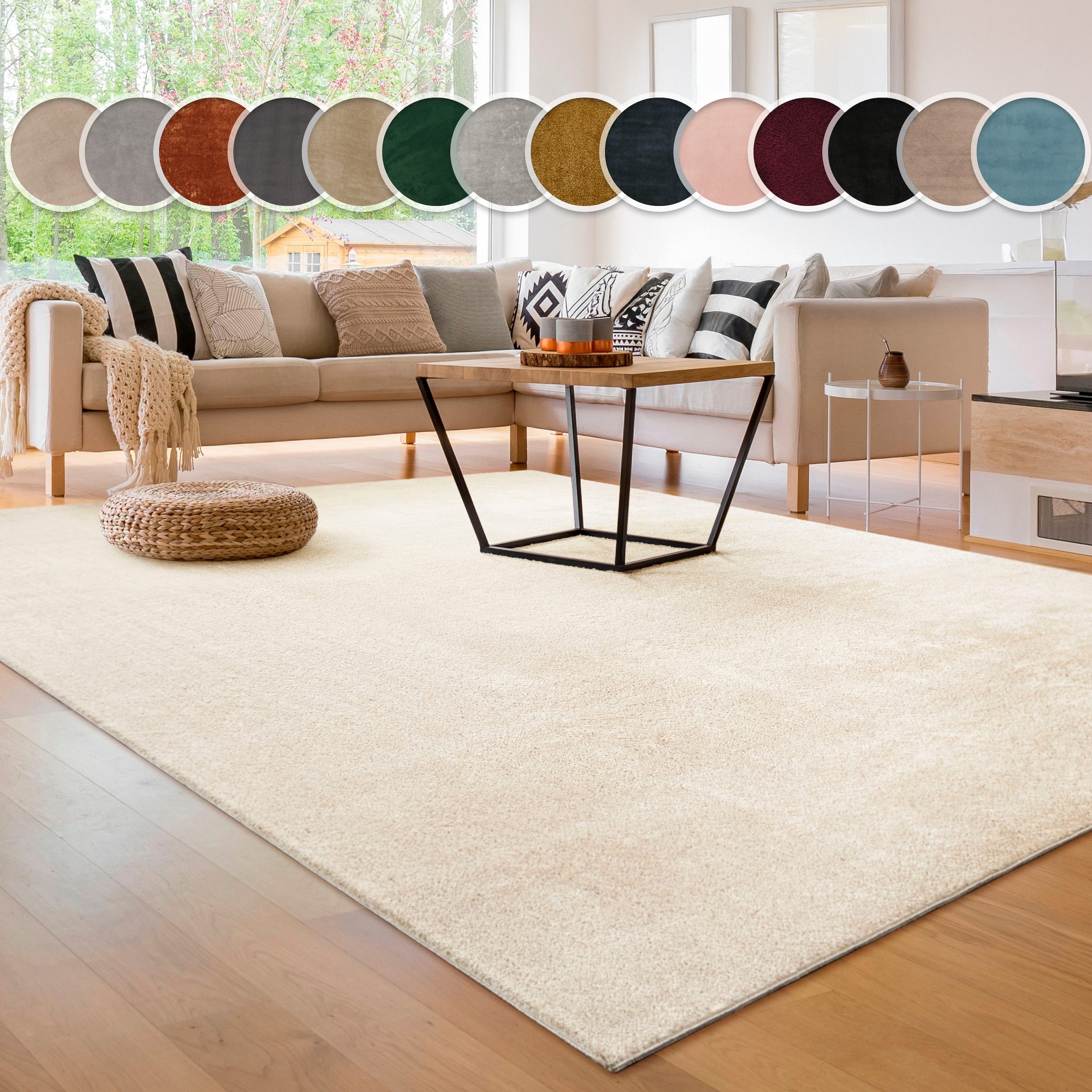 Teppich PACO HOME "Cadiz 630", beige (cream), B:120cm H:14mm L:170cm, Polyester, Teppiche, Teppich, Uni-Farben, besonders weich, waschbar, auch als Läufer erhältlich
