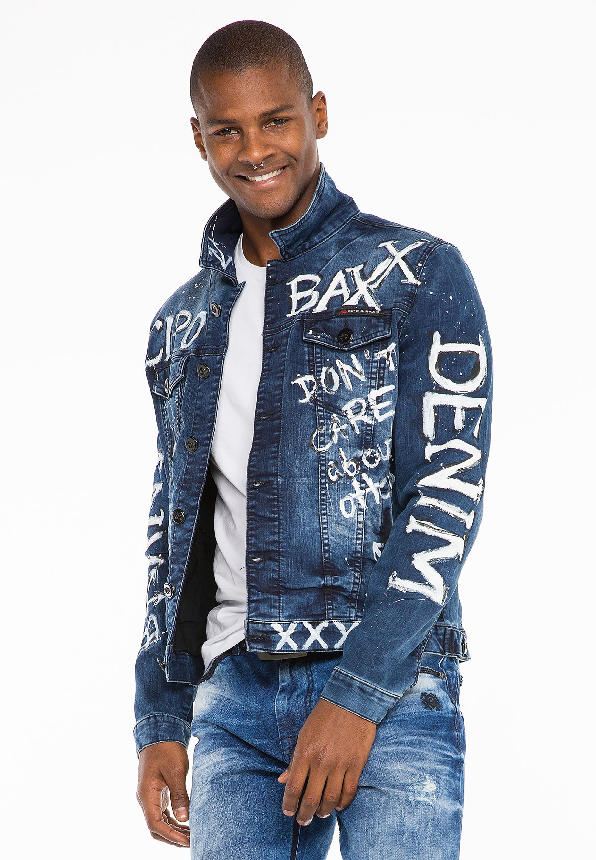 Cipo & Baxx Jeansjacke, mit handbemalter Graffiti