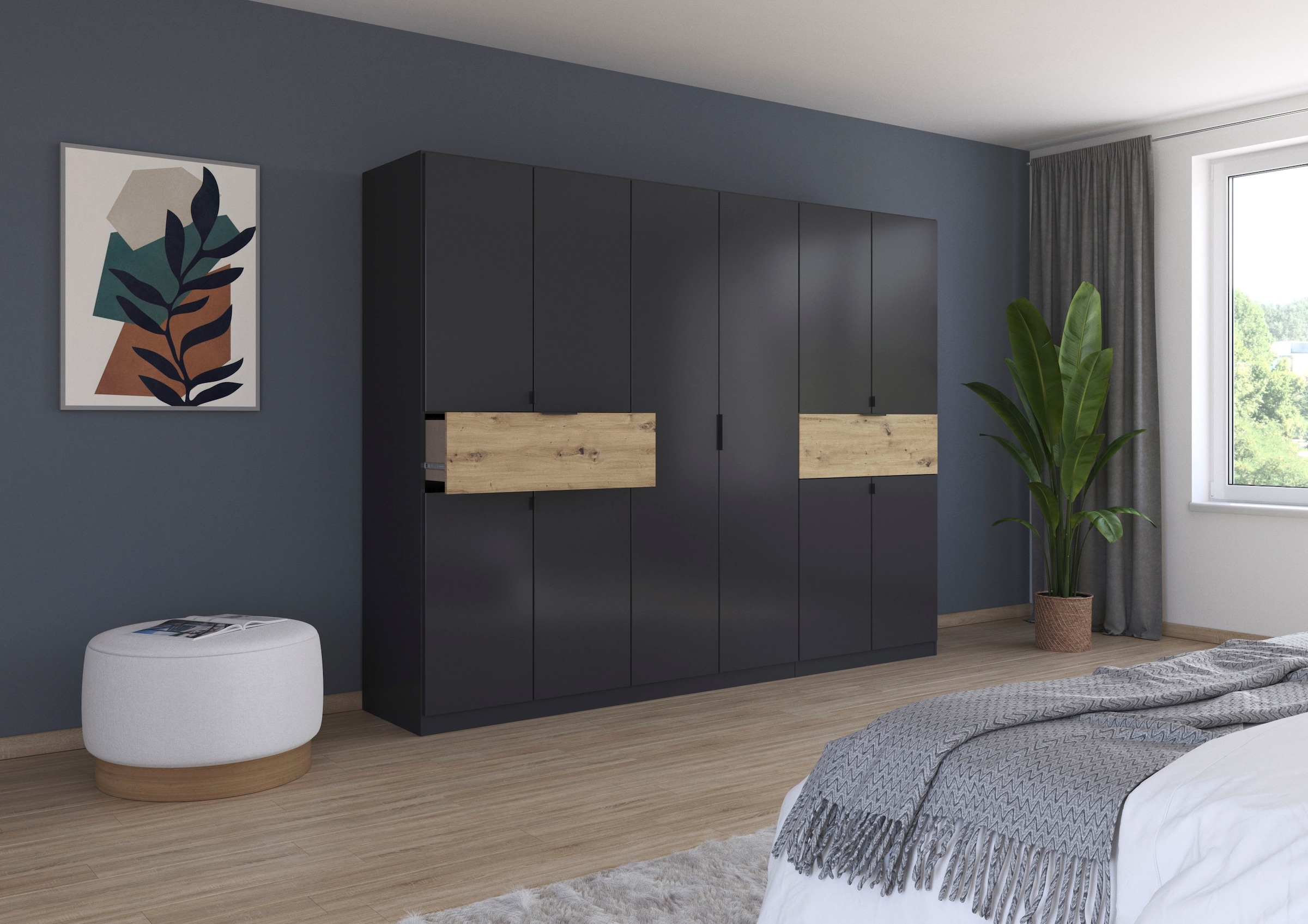 rauch Drehtürenschrank »Kleiderschrank Schrank Garderobe Wäscheschrank TICAO«, (Schubladen in der Höhe variabel positionierbar), mit 2 geräumigen Schubladen, viel Stauraum MADE IN GERMANY