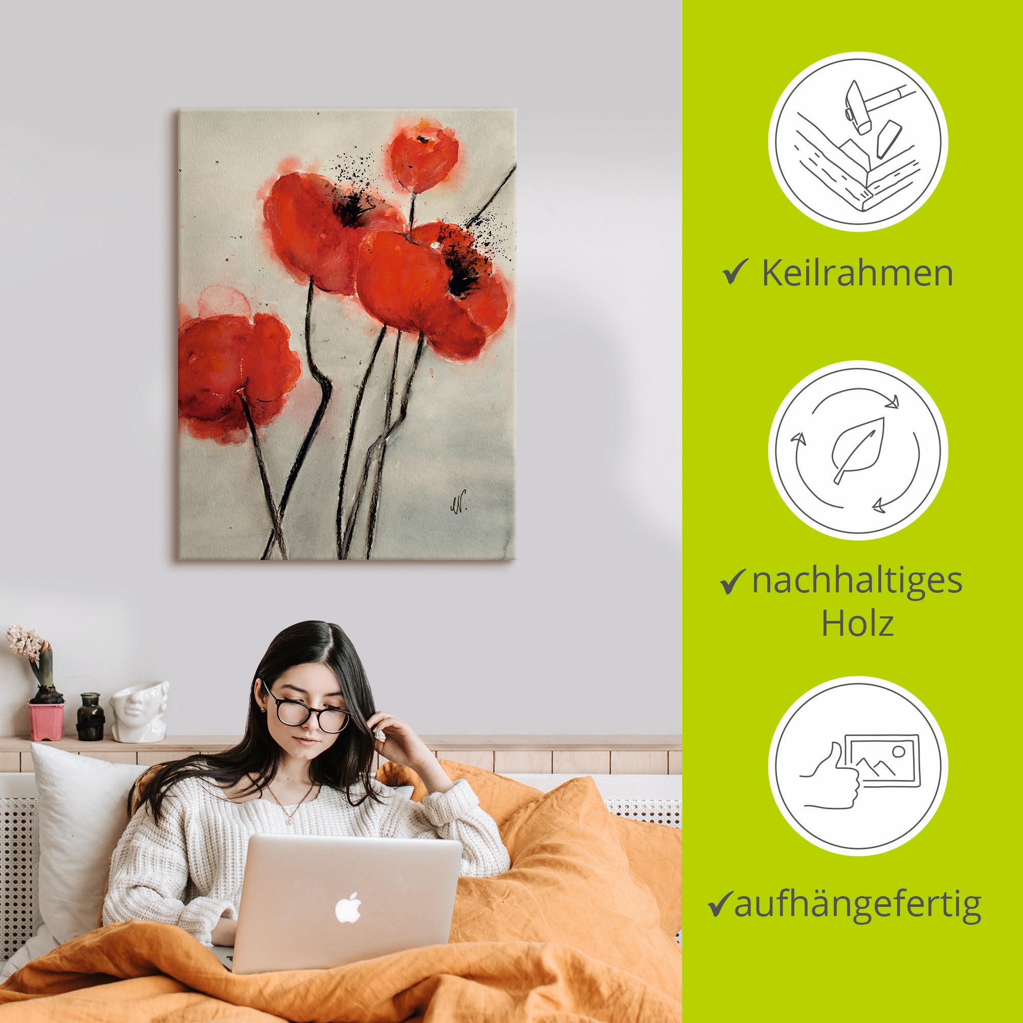 Artland Wandbild »Roter Mohn«, Blumen, (1 St.), als Leinwandbild, Poster in verschied. Größen