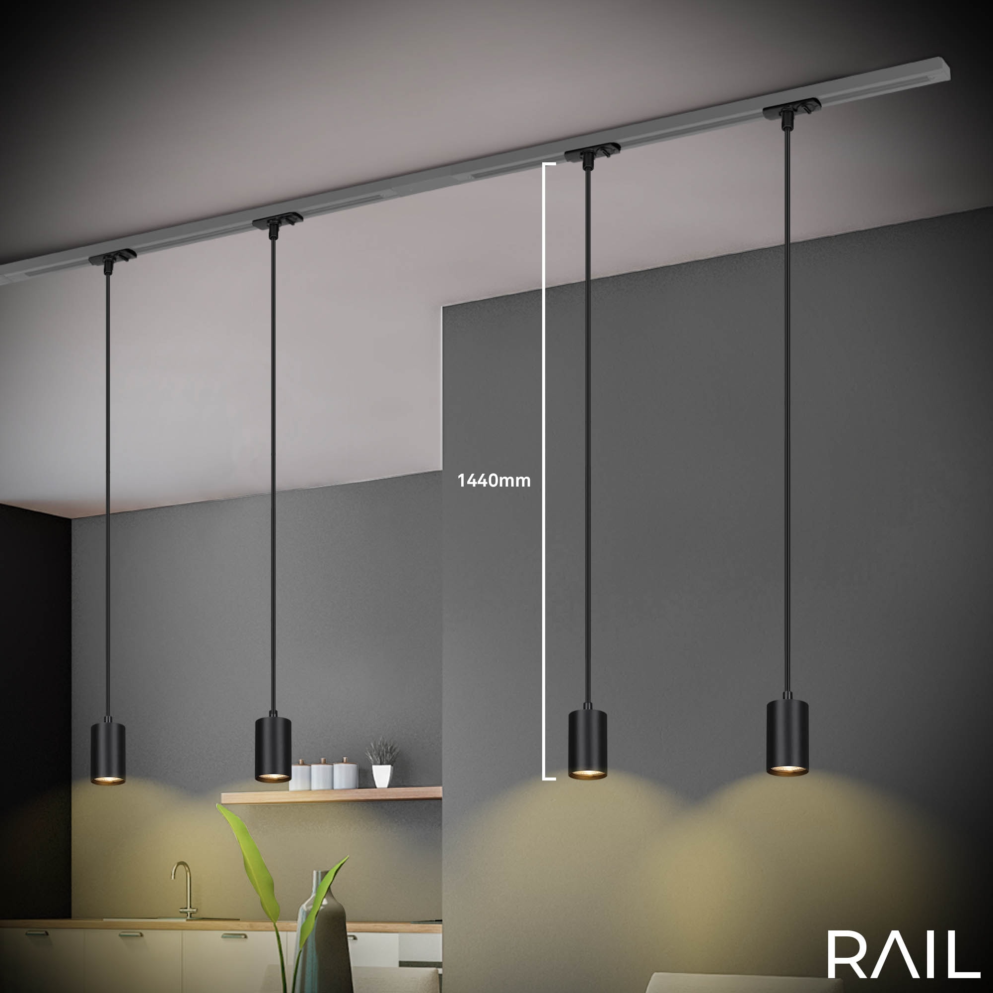 Briloner Leuchten Schienensystem-Leuchten »RAIL« GU10 1 Stk. Pendelleuchte 1440x80x55 mm Schwarz max. 9W Schienensystem Rail Küche