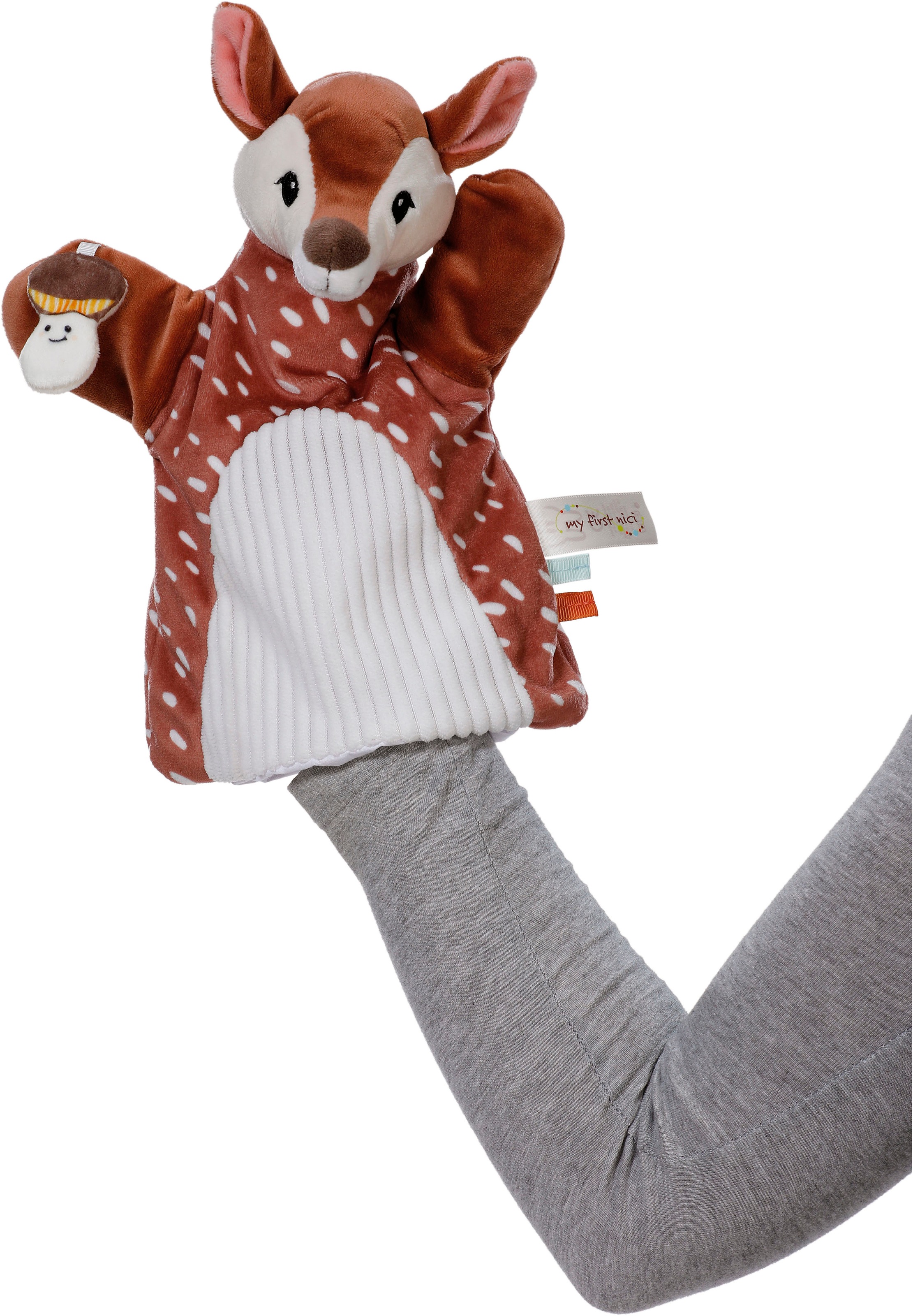 Nici Schmusetuch »My first NICI, Handpuppe Rehkitz 2in1 26x25 cm«, sanfte Materialmix aus glattem und geripptem Plüsch