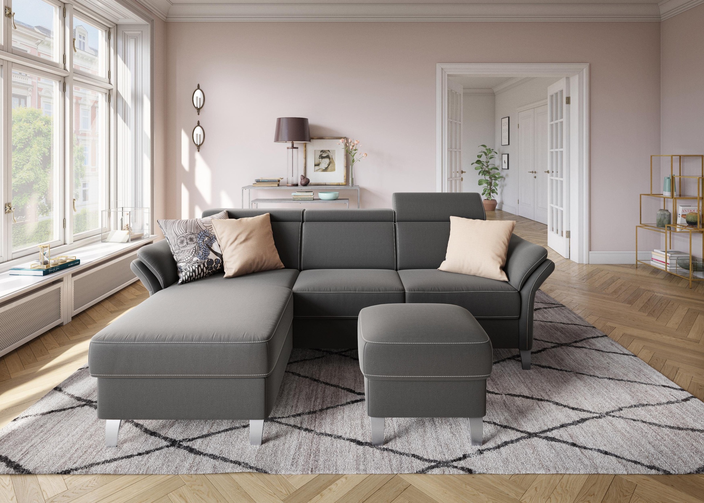 sit&more Ecksofa »Vincenzo L-Form«, inklusive Kopfteilverstellung, wahlweise mit Bettfunktion, Bettkasten