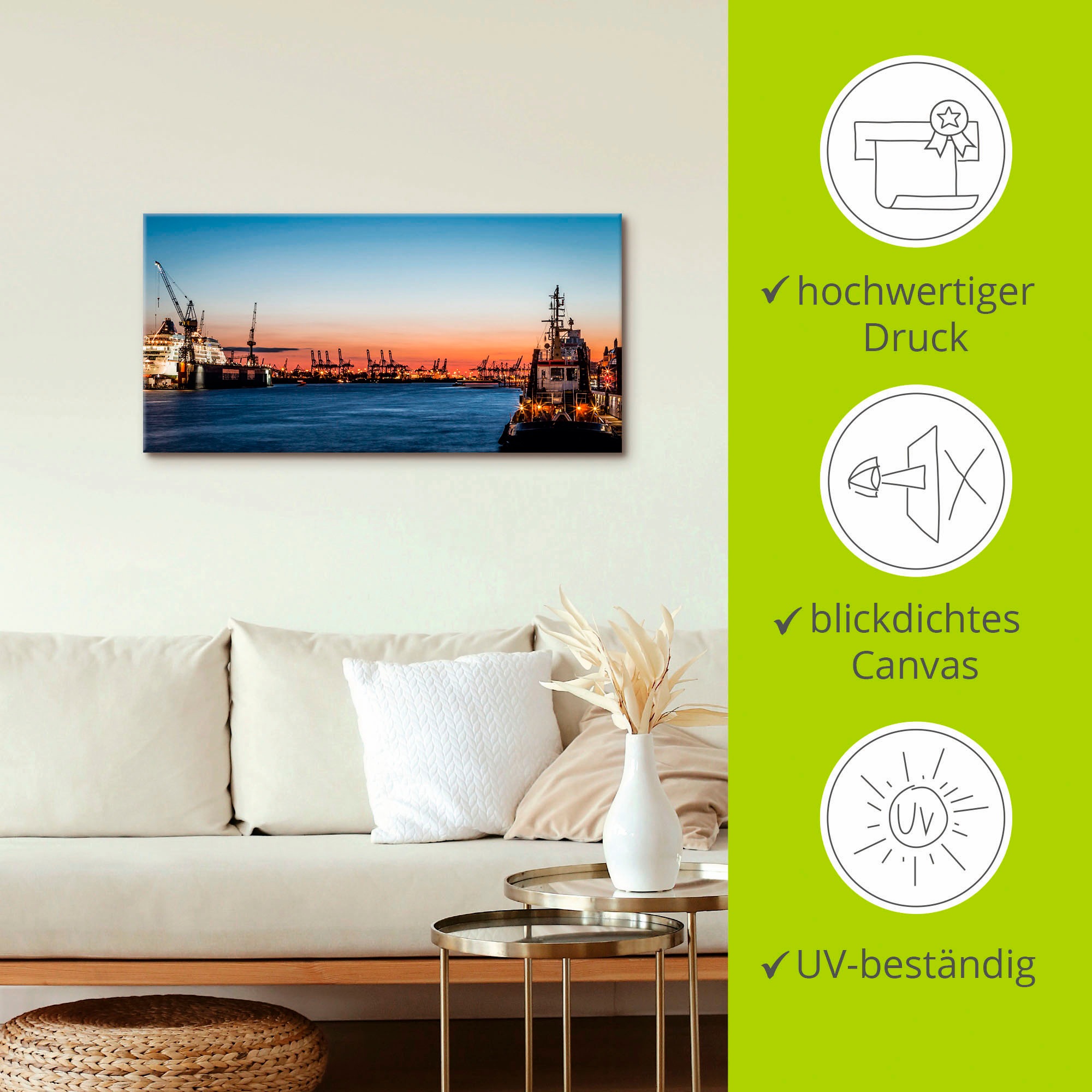 Artland Leinwandbild »Hamburger Hafen«, Deutschland, (1 St.), auf Keilrahmen gespannt