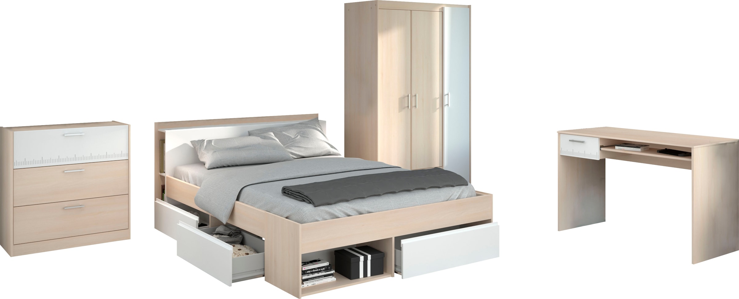 Parisot Jugendzimmer-Set "Most" Set, Bett mit Schubkästen, Kleiderschrank, günstig online kaufen