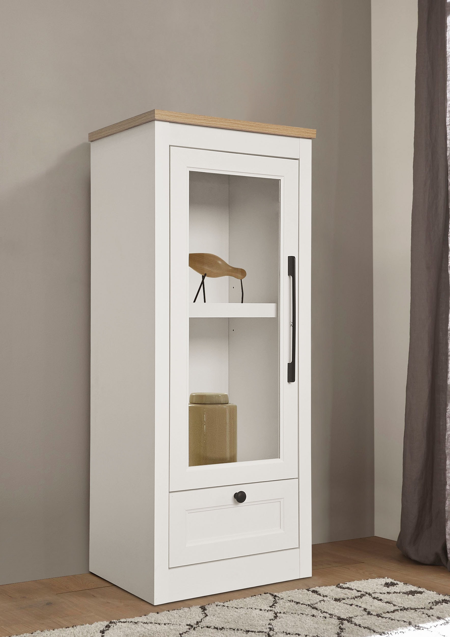 OTTO home Vitrine "Ismund", aus MDF, mit Holz-Zierleiste, schwarzem Metallg günstig online kaufen