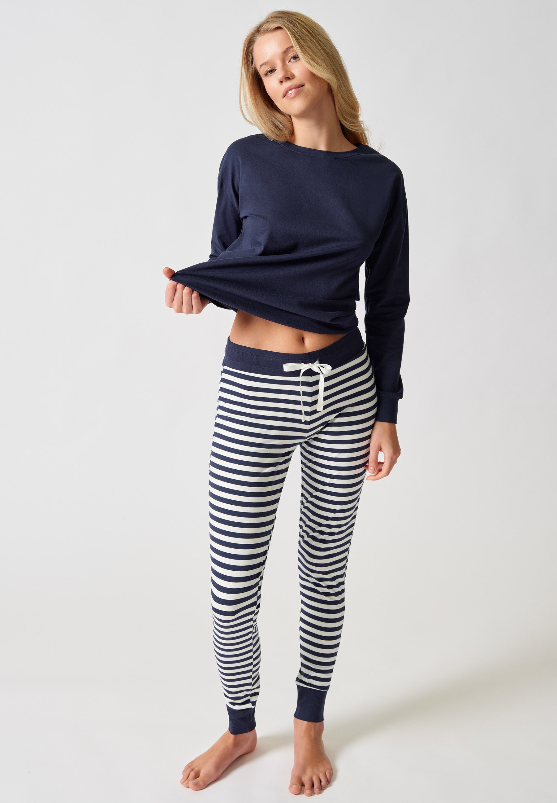 Skiny Pyjama "Night In Mix & Match" 2 tlg. mit Rundhalsausschnitt, langärmelig, breiter Bund
