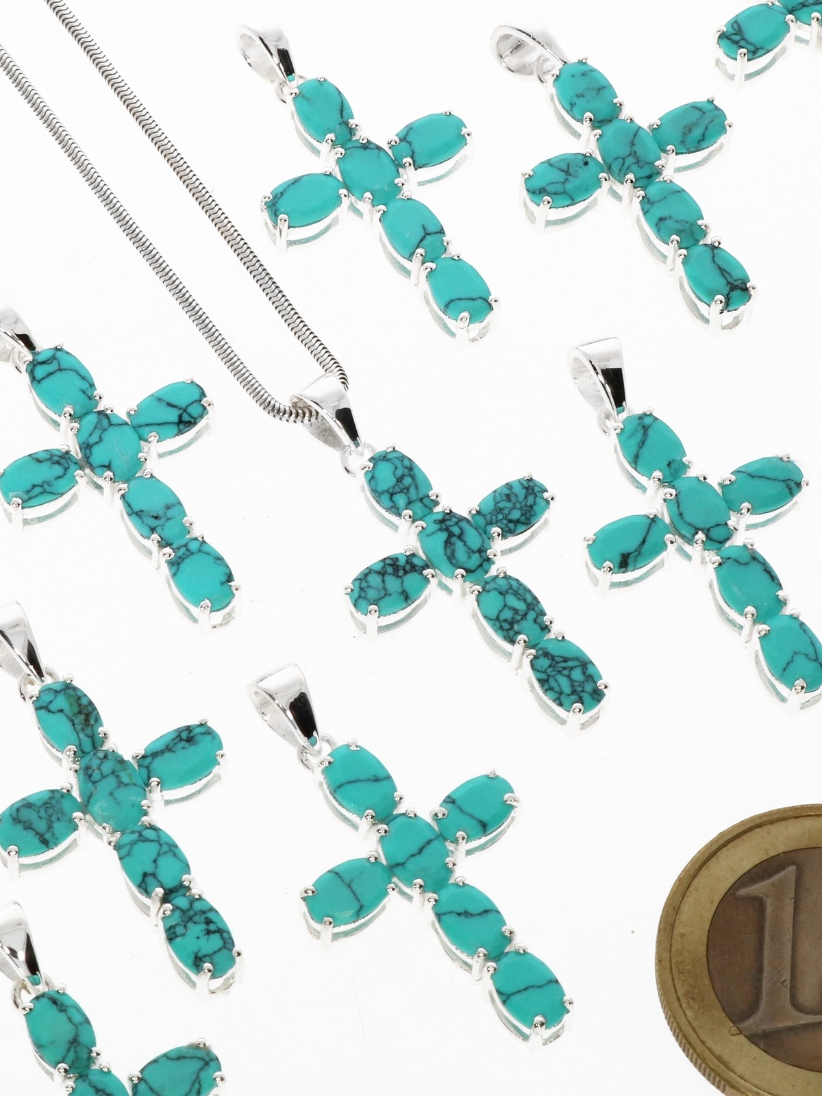 Adelia´s Kettenanhänger »Damen Schmuck Kreuz Türkis Anhänger 925 Silber«
