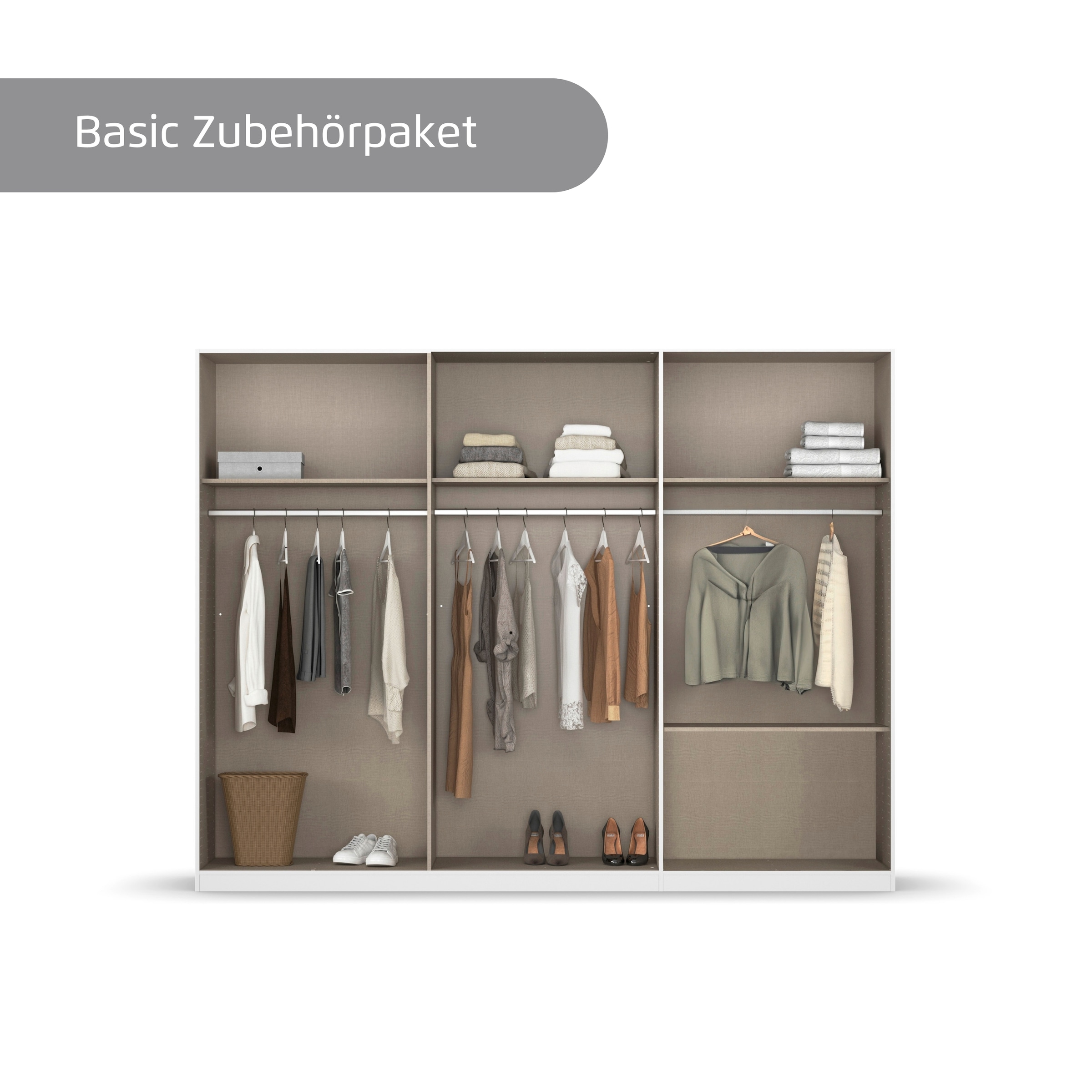rauch Kleiderschrank »Drehtürenschrank Schrank Garderobe Wäscheschrank Schlafzimmer AVOLA«, (in 3 verschiedenen Ausstattungen BASIC/CLASSIC/PREMIUM), mit hochwertigen Stangengriffen aus Metall in Schwarz MADE IN GERMANY