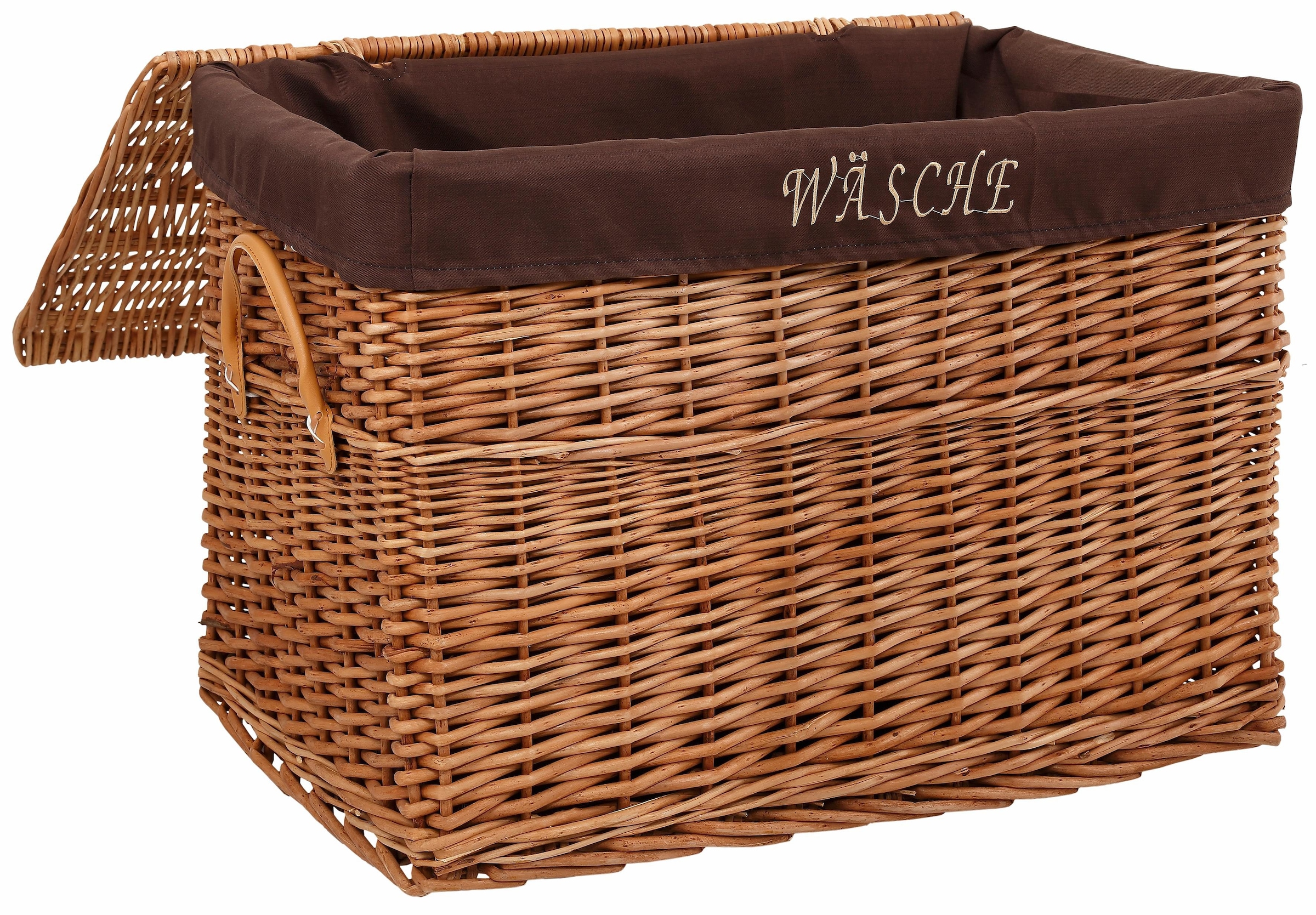 Home affaire Wäschekorb, mit Schriftzug "Wäsche", Weide handgeflochten, Höhe 41 cm