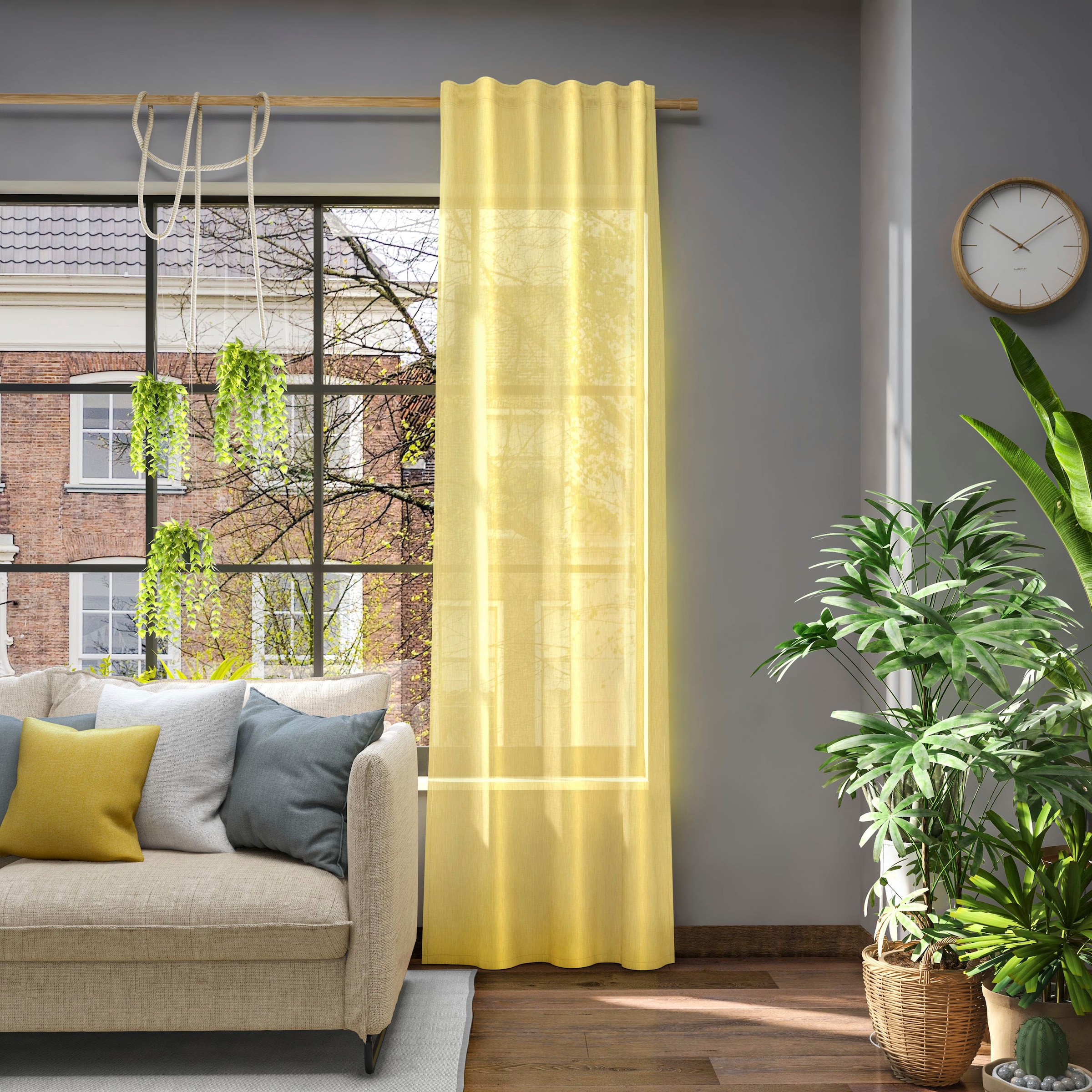 Vorhang NEUTEX FOR YOU, B:142cm H:180cm, gelb, Jacquard, Polyester, Wohnzimmer, Gardinen, "Libre-ECO", nach Maß