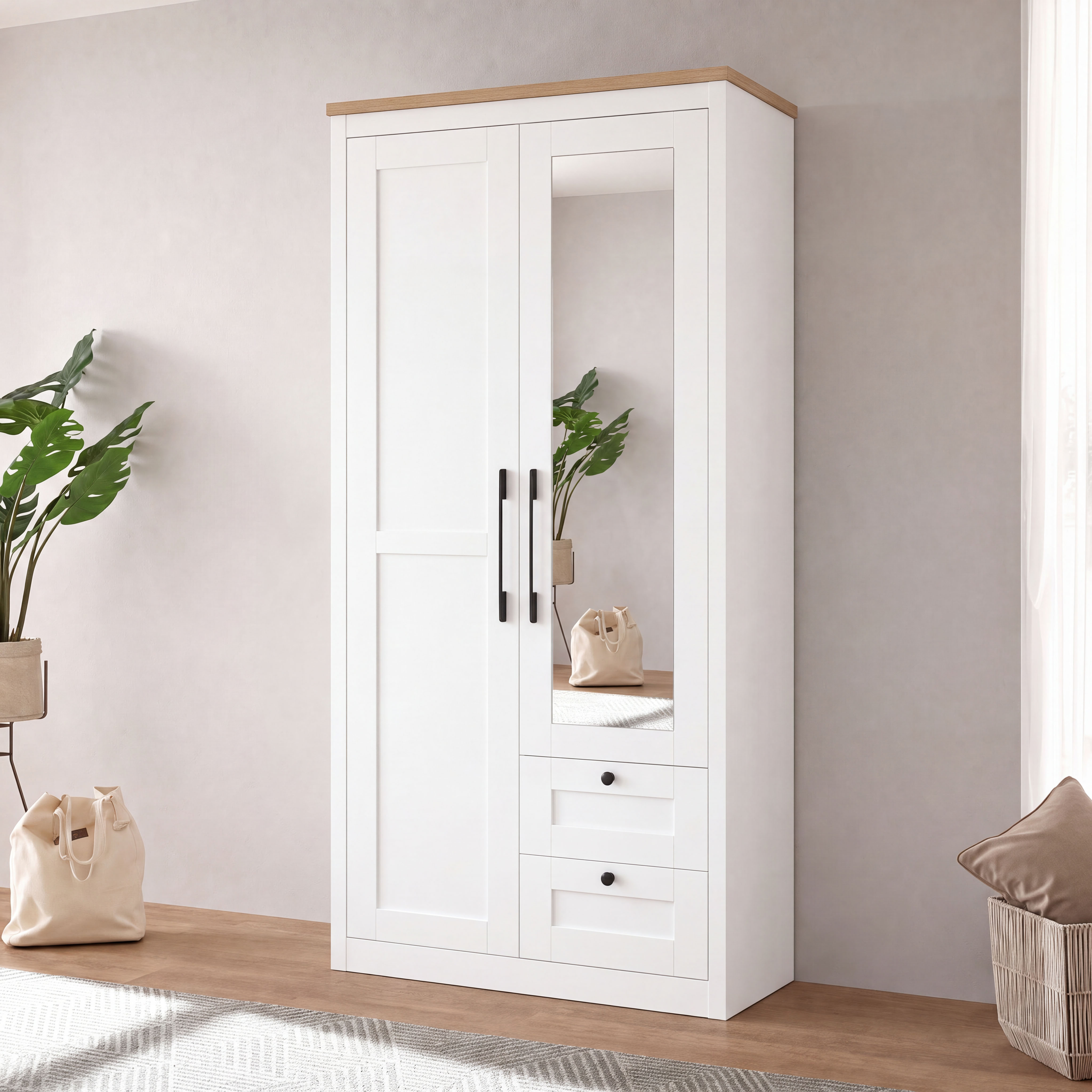 OTTO home Kleiderschrank "Büsum Schlafzimmer Schrank mit 2 Türen und Spiegel" Schlafzimmerschrank Landhaus Design Garderobe Schrank Bestseller