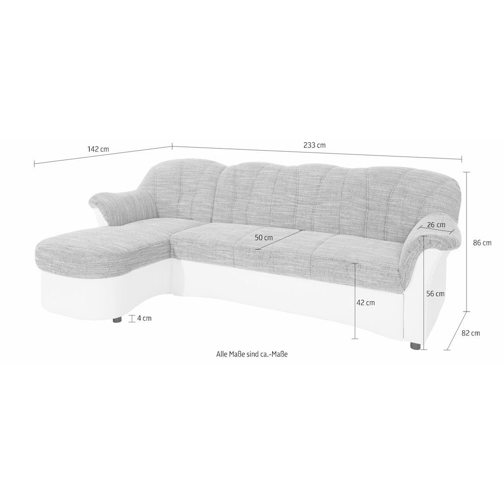 DOMO collection Ecksofa »Flores Schlafsofa, B/T/H: 233/142/86 cm, L-Form«