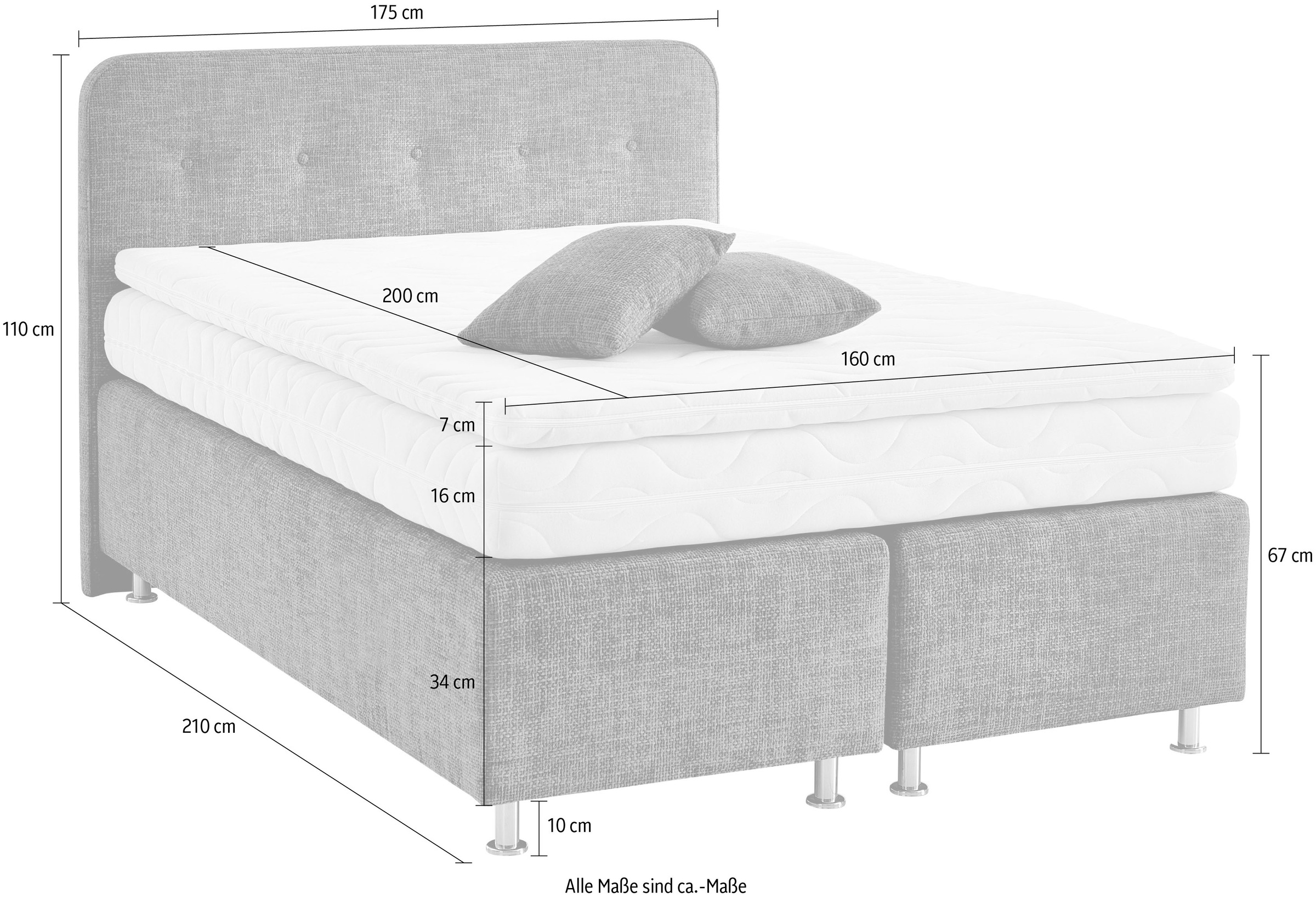 Westfalia Schlafkomfort Boxspringbett »Sapporo«, Inkl. Zierkissen, wählbar in H2, H3 & H4