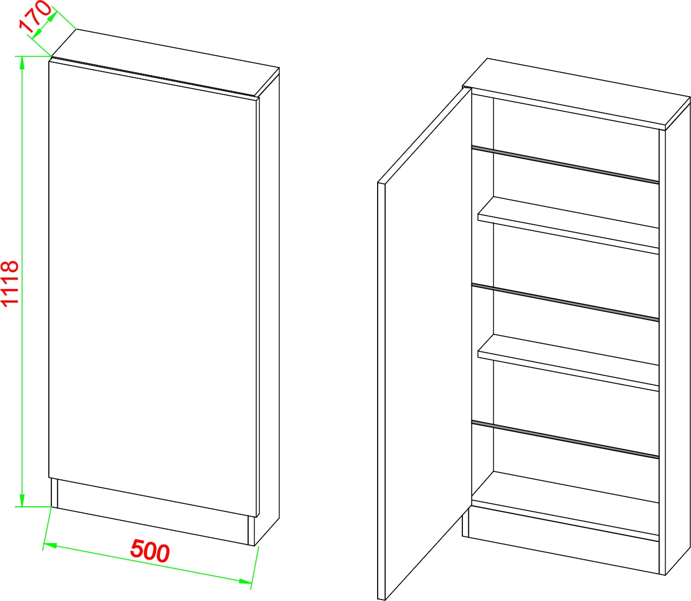 VCM Schuhschrank »VCM Holz Schuhschrank | Maße: H. 180 x B. 50 x T. 17 cm | 2 Drehtüren - Fulisa XL«, (1 St.)