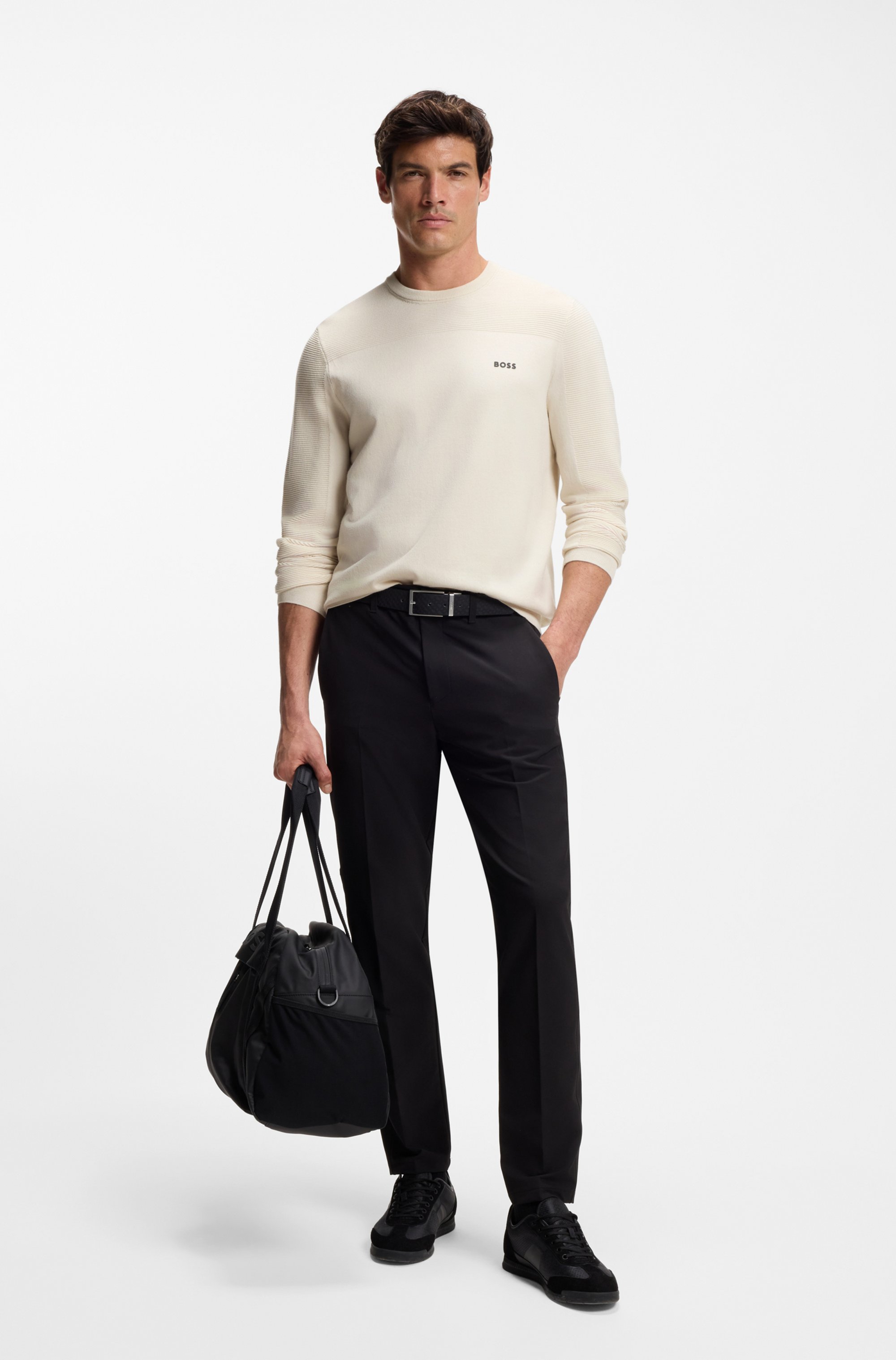 Thumbnail - BOSS GREEN Strickpullover "KN Momentum-X CN" Rundhalsausschnitt, Regular Fit, kontrast HD-Logo