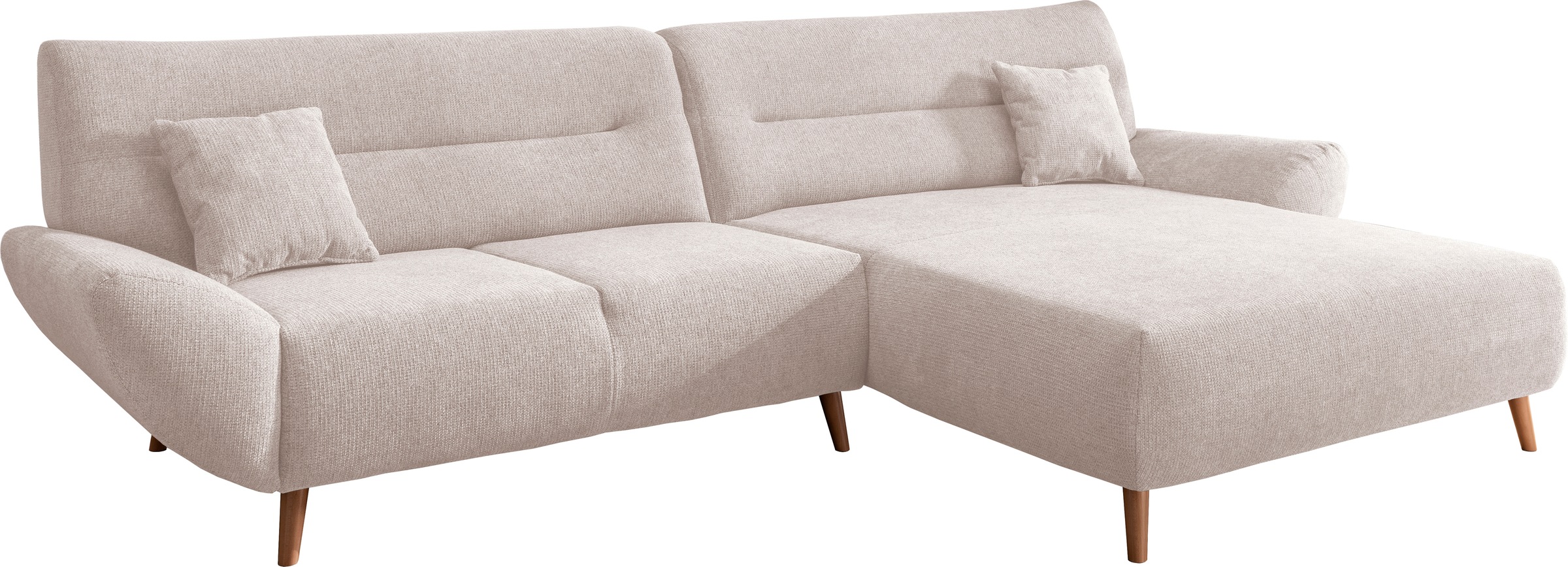 INOSIGN Ecksofa »Drago, elegant und zeitlos, komfortabel, Holzfuß, L-Form«, frei im Raum stellbar, inkl. 2 Zierkissen