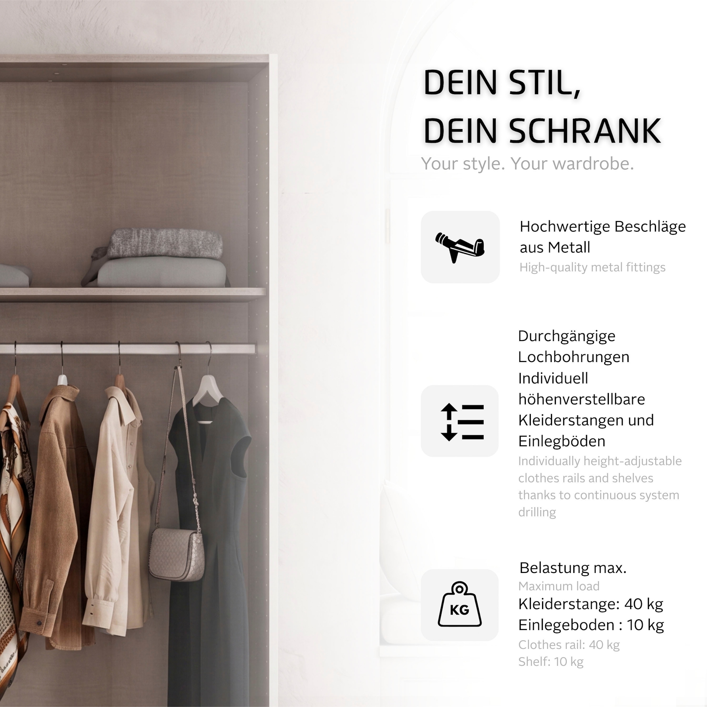 rauch Kleiderschrank »Schrank Mehrzweckschrank Garderobenschrank Schlafzimmer Möbel THOR« 3 verschiedene Ausstattungen BASIC/CLASSIC/PREMIUM (inkl. SOFT-CLOSE),  mit farblich passenden, modernen Metallgriffen MADE IN GERMANY
