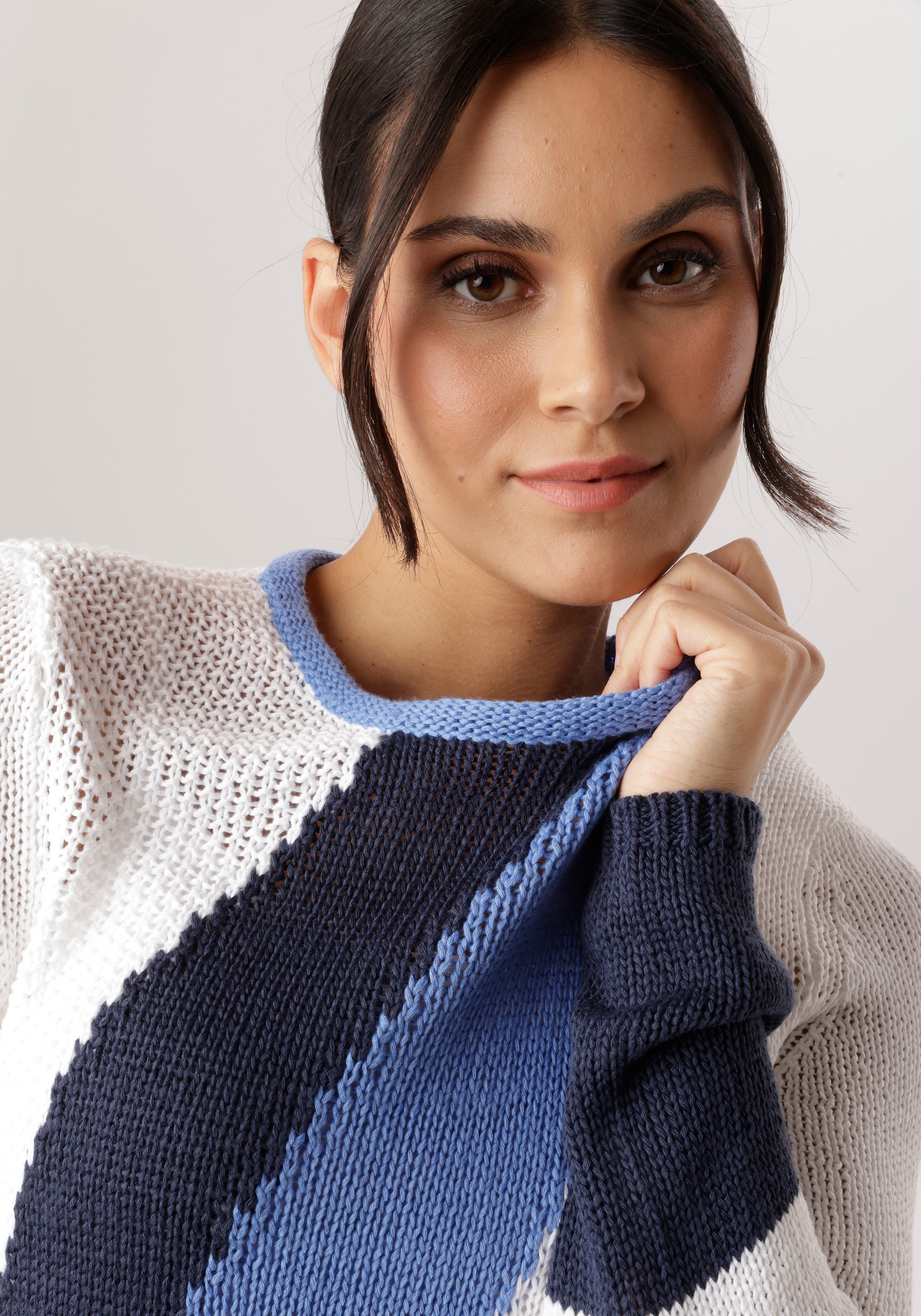 Aniston SELECTED Strickpullover mit Rollkante am Rundhalsausschnitt - NEUE KOLLEKTION