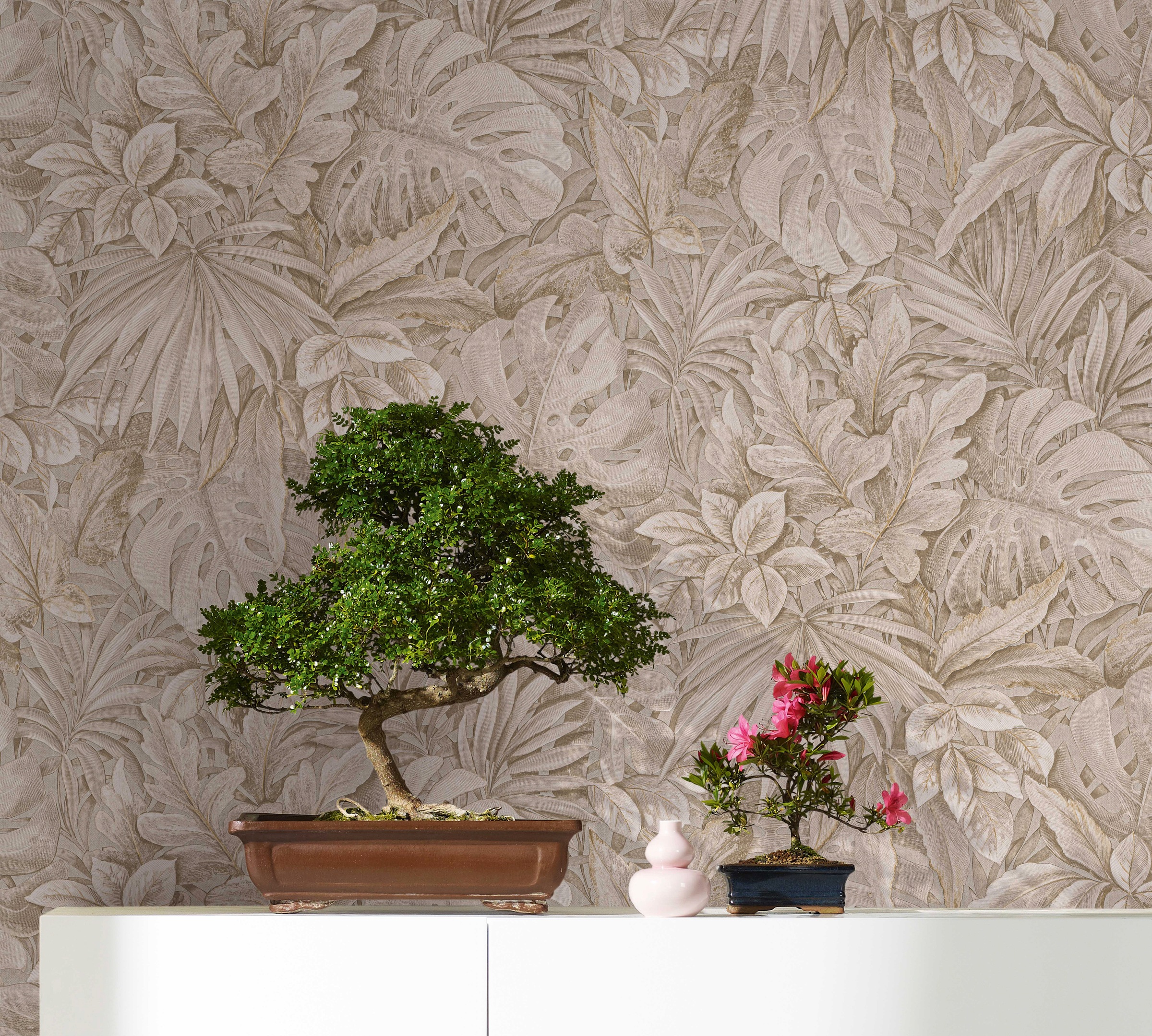 Marburg Vliestapete, matt-botanisch-floral, Blattmuster, moderne Tapete für Wohnzimmer Schlafzimmer Küche