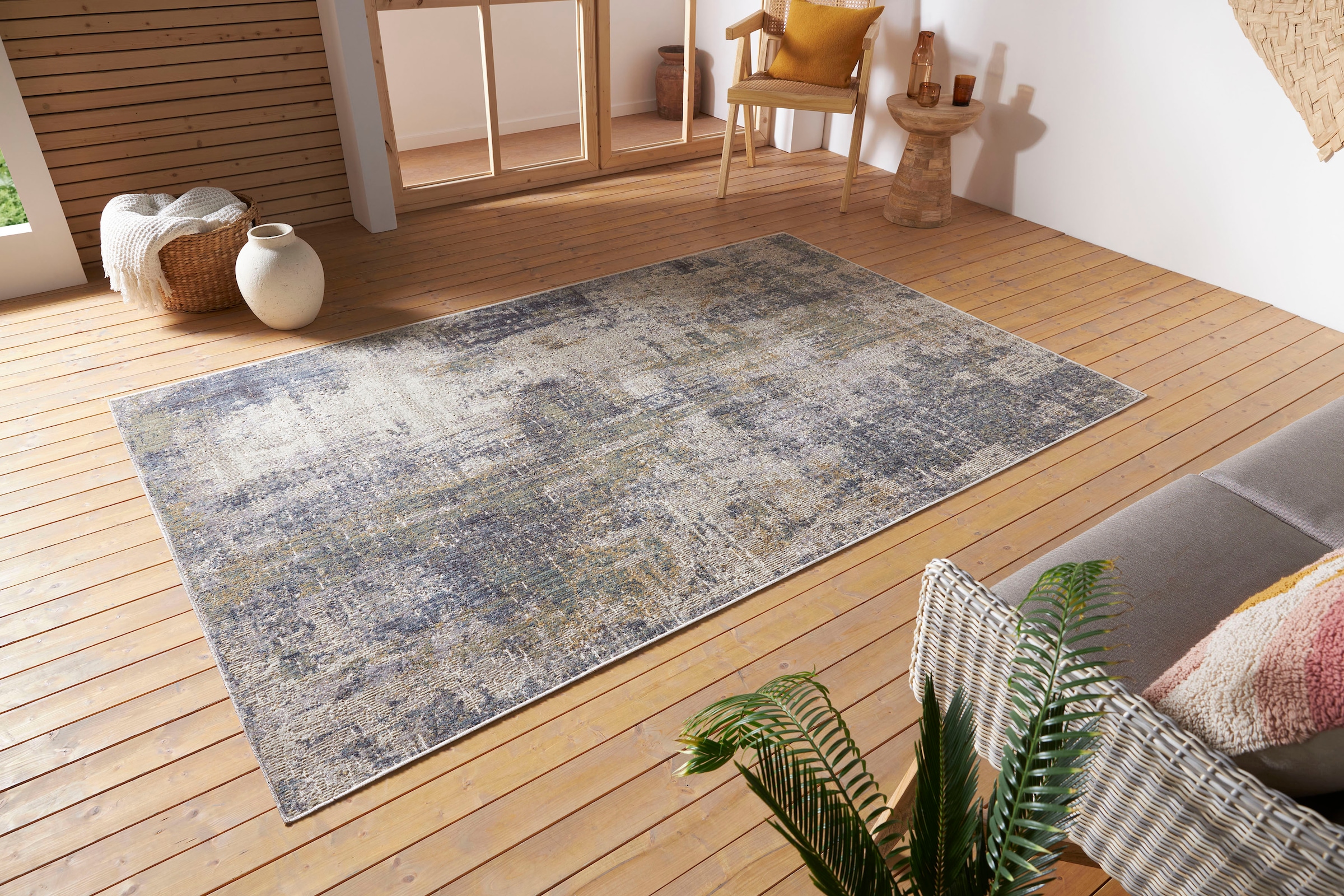 Teppich HANSE HOME "Gizeh", blau (creme,blau), B:155cm H:3mm L:235cm, Polypropylen (PP), Teppiche, Teppich, In-& Outdoor, Läufer, Wetterfest, Balkon, Wohnzimmer, Orient