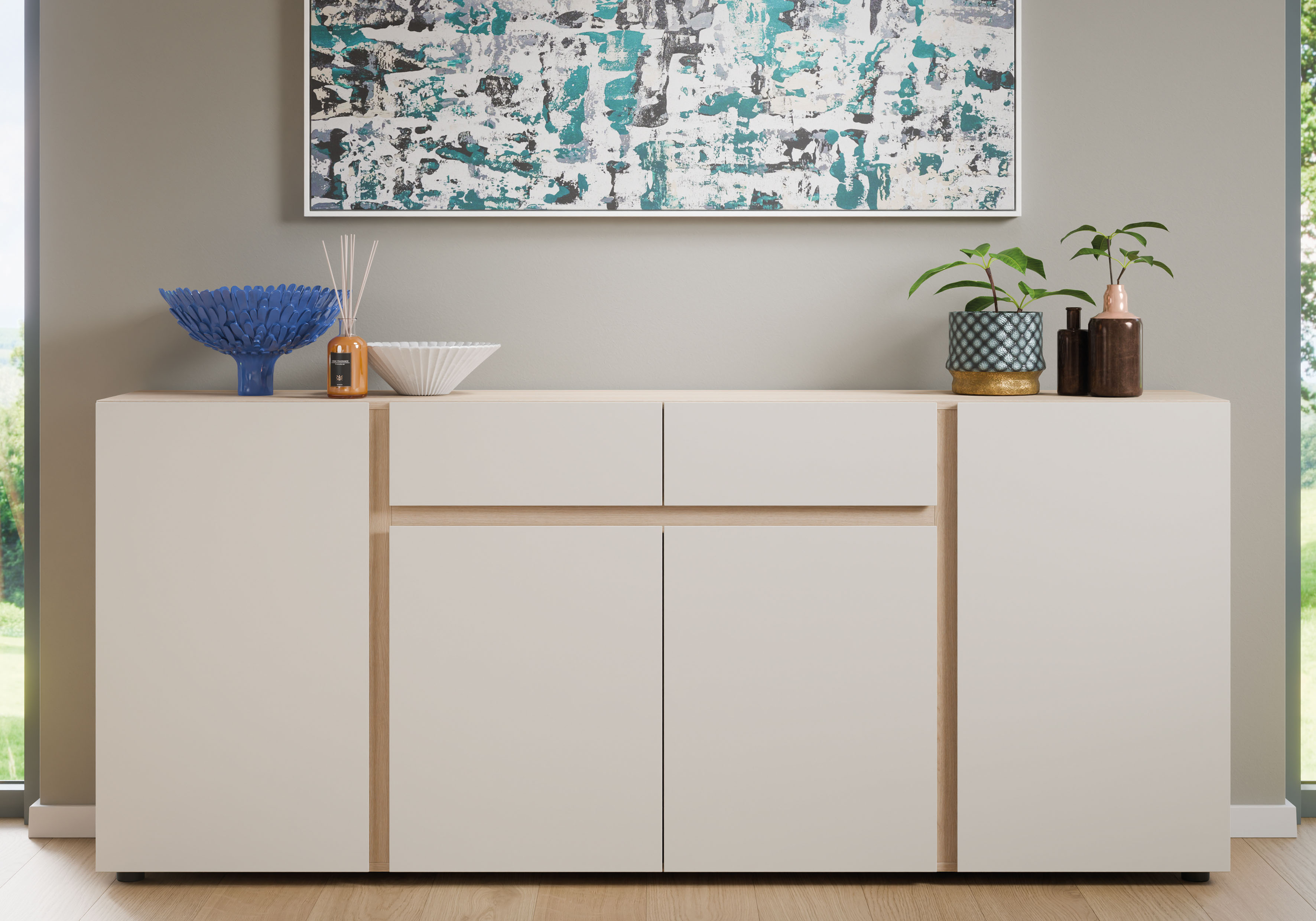 Home affaire Sideboard "TAVERA" Sideboard Breite 201 cm, modern, grifflos, viel Stauraum