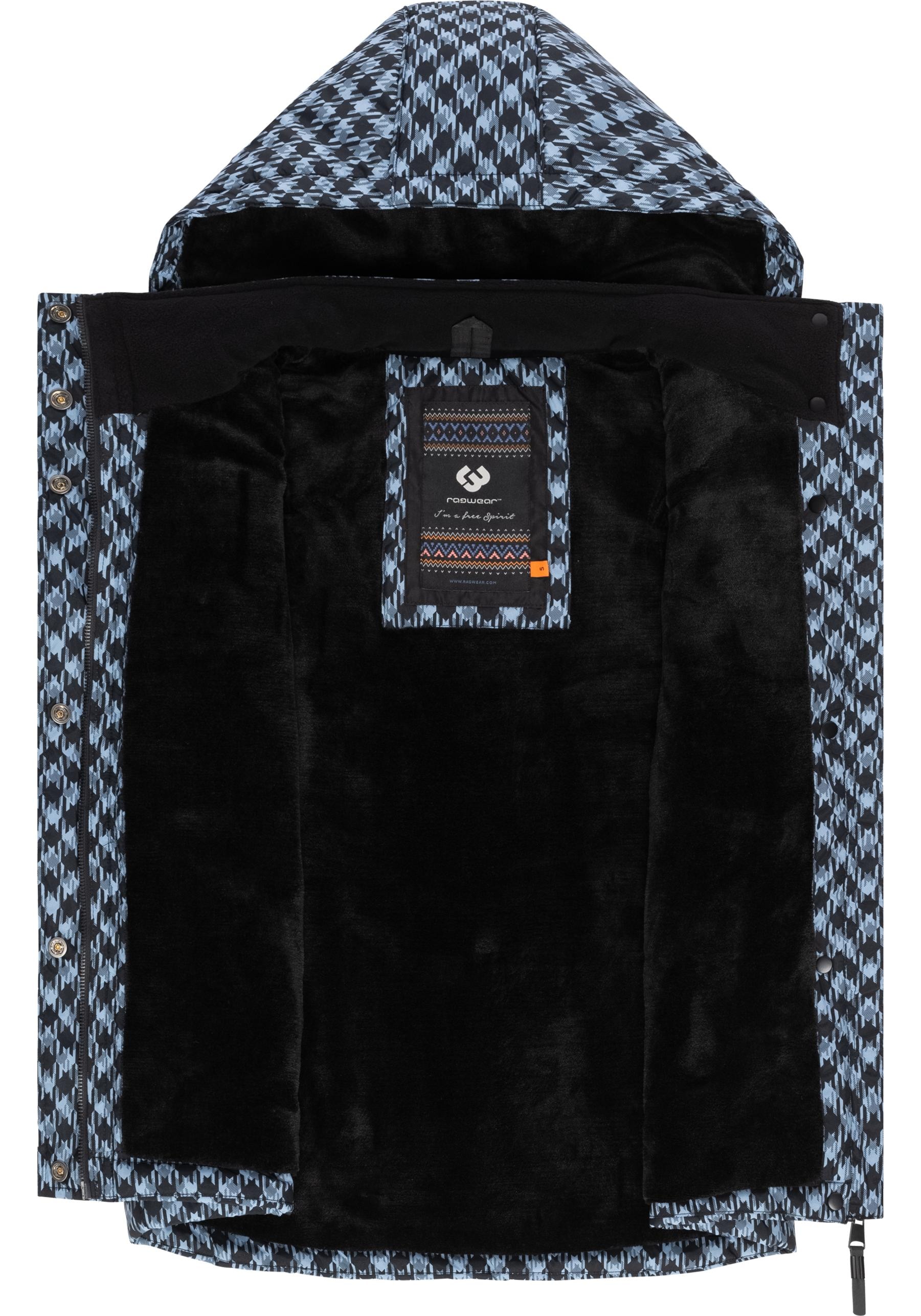 Ragwear Steppweste »Hesty Print«, Weste mit abnehmbarer Kapuze und Hahnentritt Muster