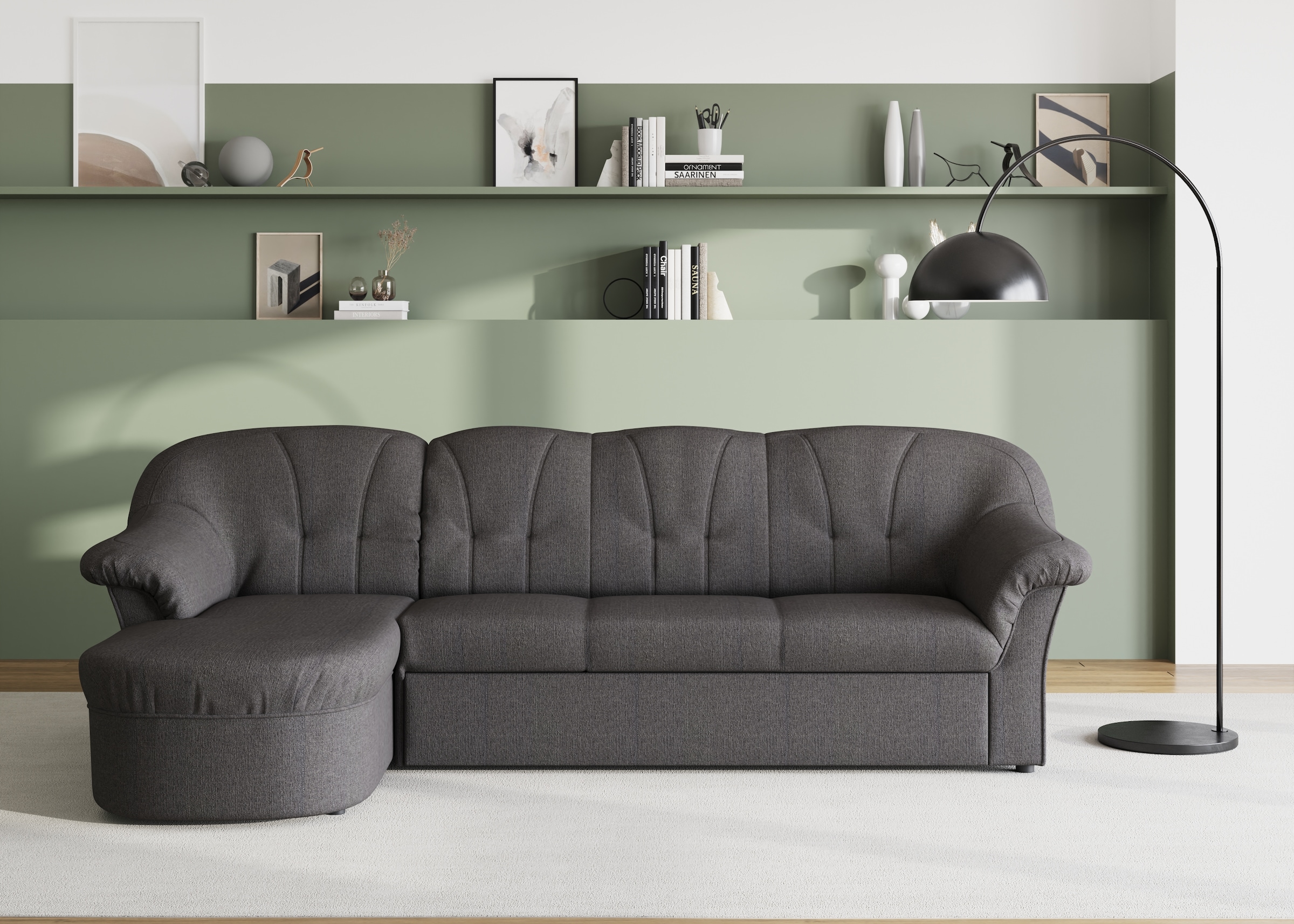 DOMO collection Ecksofa "Pegnitz, elegante Rückensteppung, kompakte Stellmaße 238/141cm, L-Form" wahlweise mit Bettfunktion