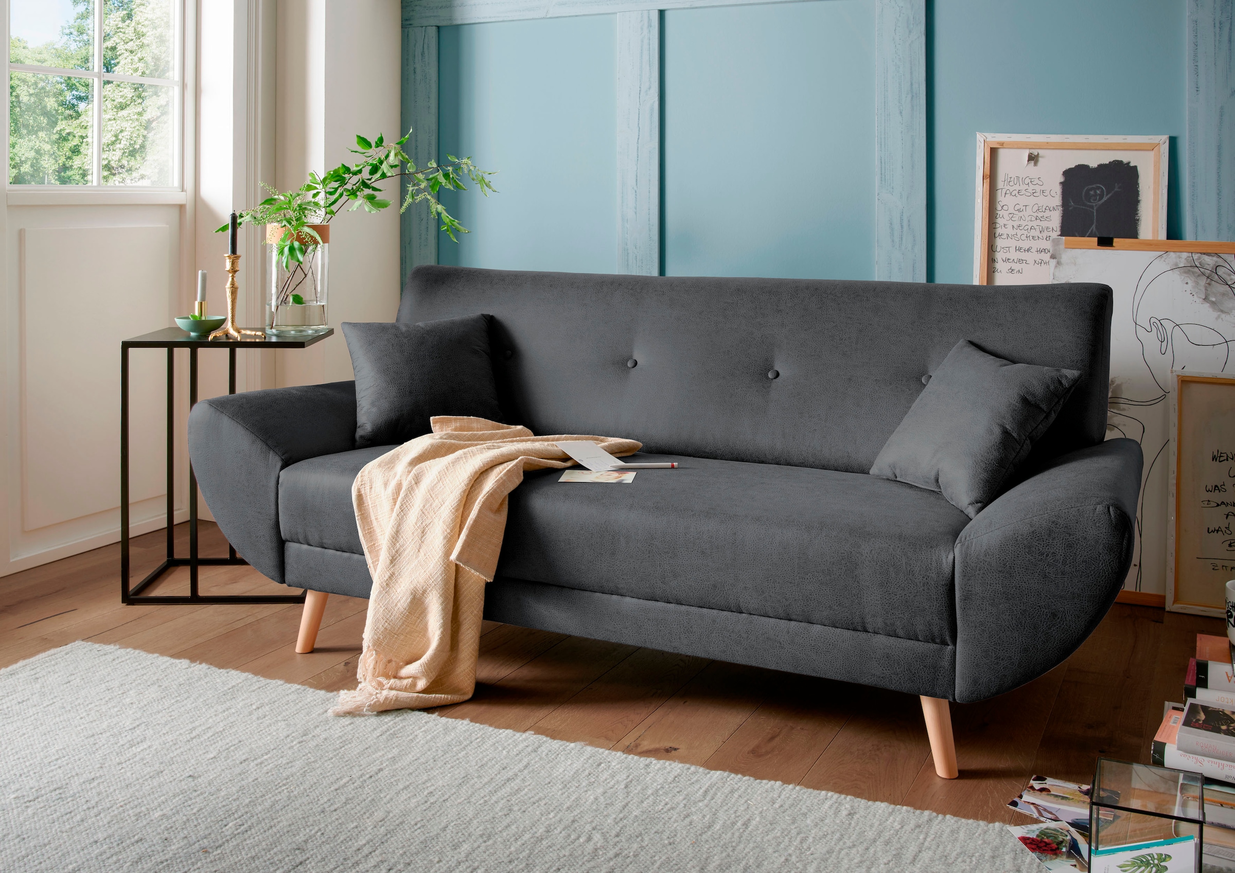 Home affaire 3-Sitzer "Basta komfortable Wellenunterfederung, Breite 205cm, bodenfrei"