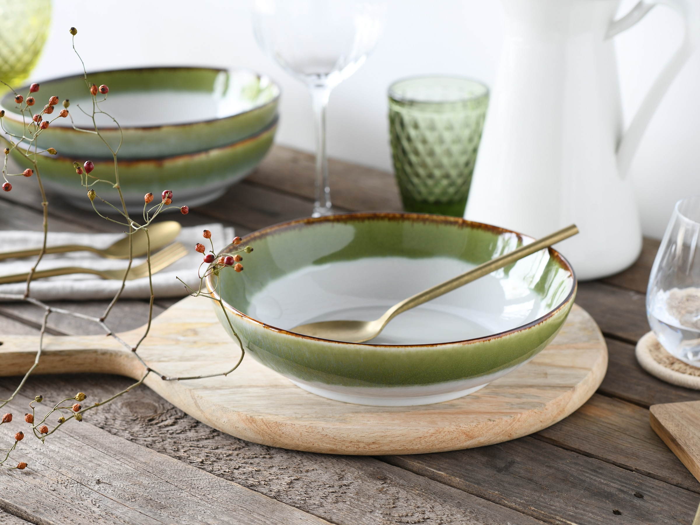 CreaTable Schale »Cascade, Poke Bowl 22,5 cm 4-tlg«, 4 tlg., aus Steinzeug, Rekativglasur, Healthy Food