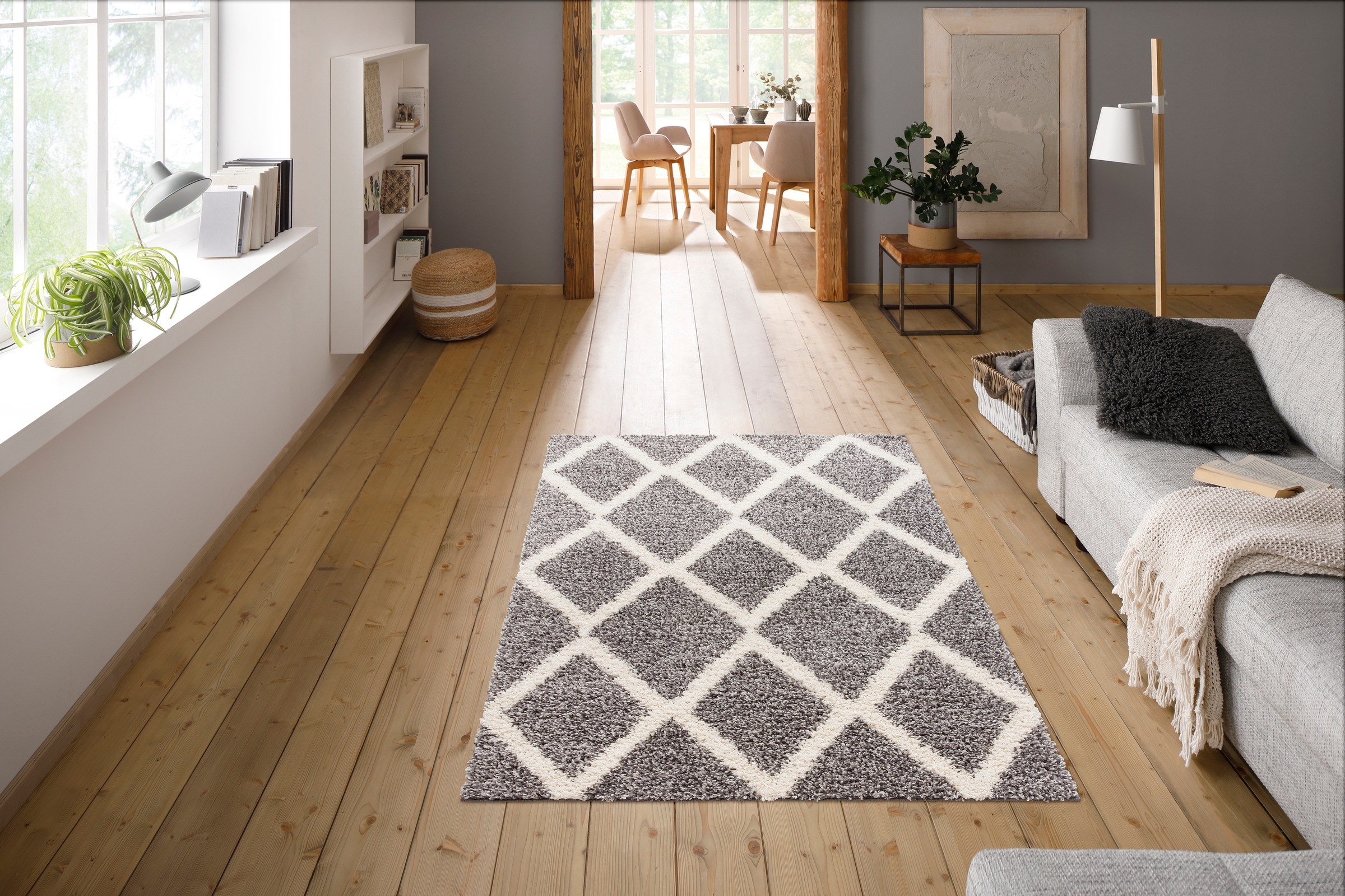 my home Hochflor-Teppich »Linz«, rechteckig, 31 mm Höhe, Rauten Design, Hochflor, besonders weicher Teppich, gewebt, rechteckig