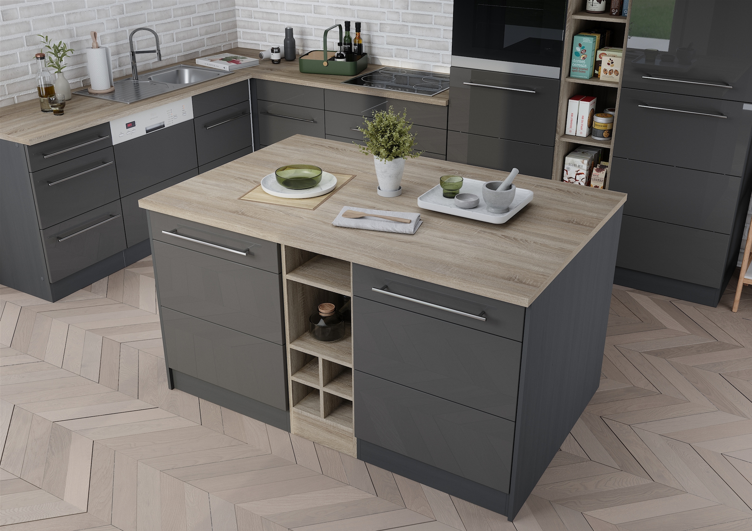 HELD MÖBEL Kücheninsel »Wien«, Breite 153 cm, MDF-Fronten, Flaschenregal