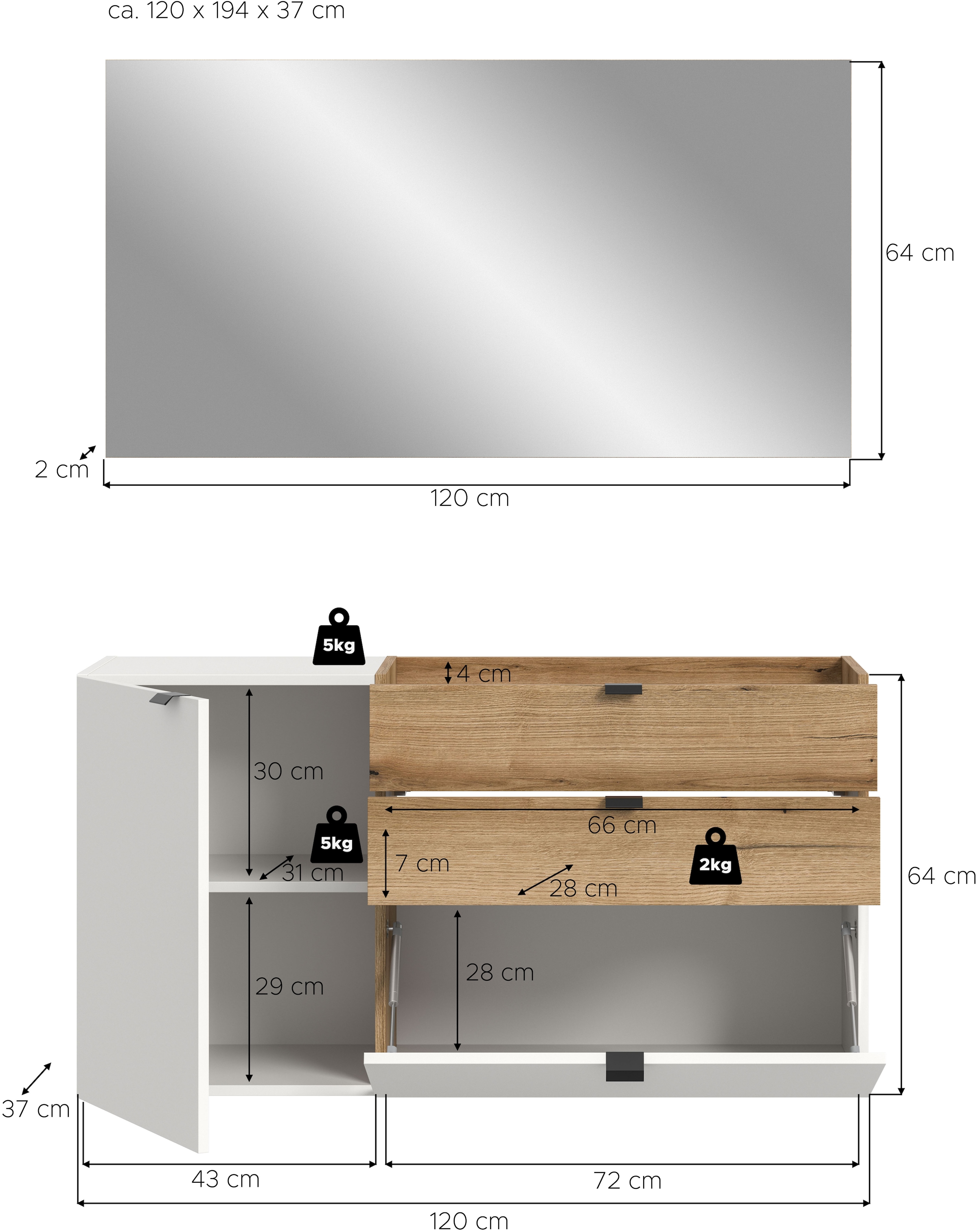 INOSIGN Garderoben-Set »Oran« Set, 2 Stk. tlg. Oran, Evoke Oak, weiß, Garderobenset, Spiegel, Schrank, Flurmöbel