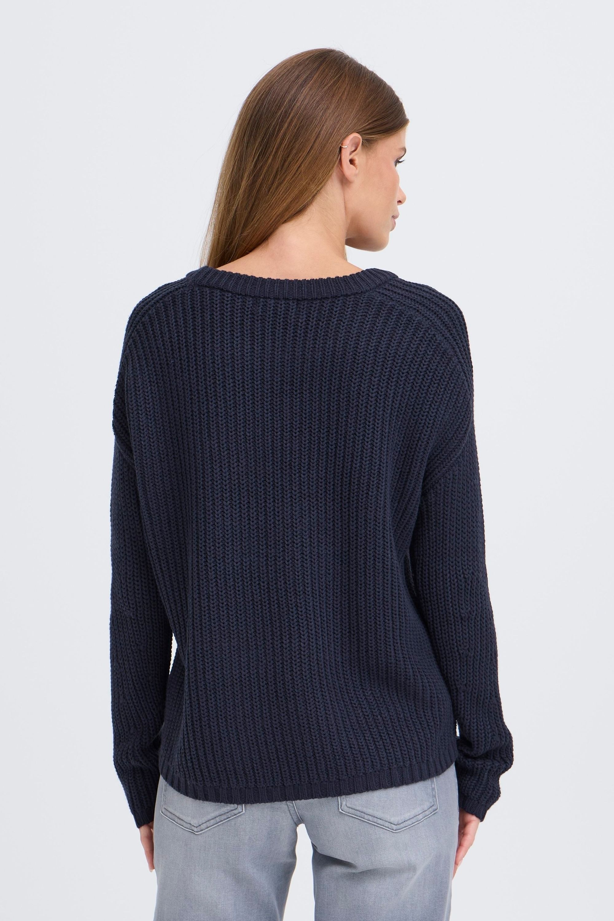 Strickfleece-Pullover OXMO "Strickpullover OXFKANNA", Damen, Gr. M, blau (night sky), Obermaterial: 60% Baumwolle CO. 40% Polyacryl PAN., Pullover 3