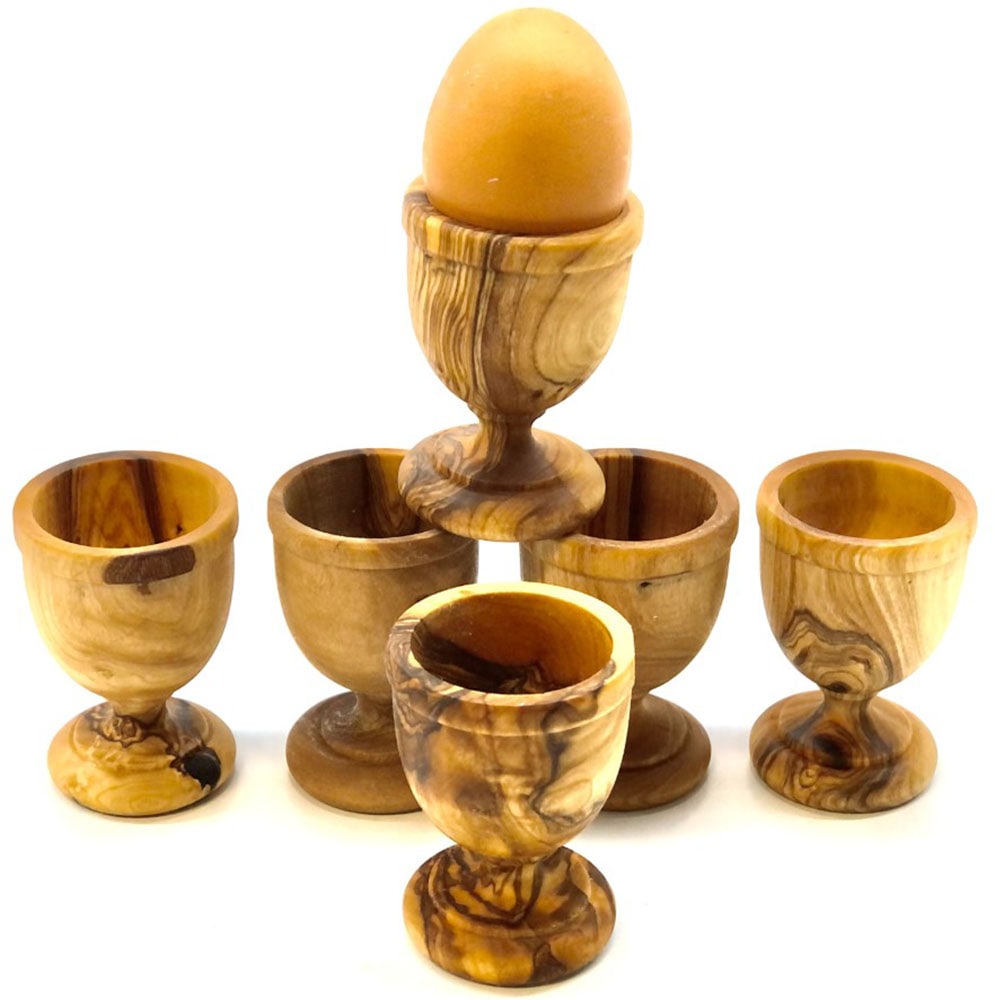 Olivenholz-erleben Eierbecher »KLASSIK gedrechselt aus edlem Olivenholz«, (Set, 6 tlg., 6x Eierbecher), Handarbeit, Angenehme Haptik, Lebensmittelecht & unbehandelt
