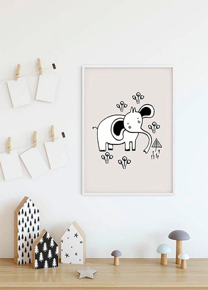 Poster »Scribble Elephant«, Tiere, (1 St.), Kinderzimmer, Schlafzimmer, Wohnzimmer
