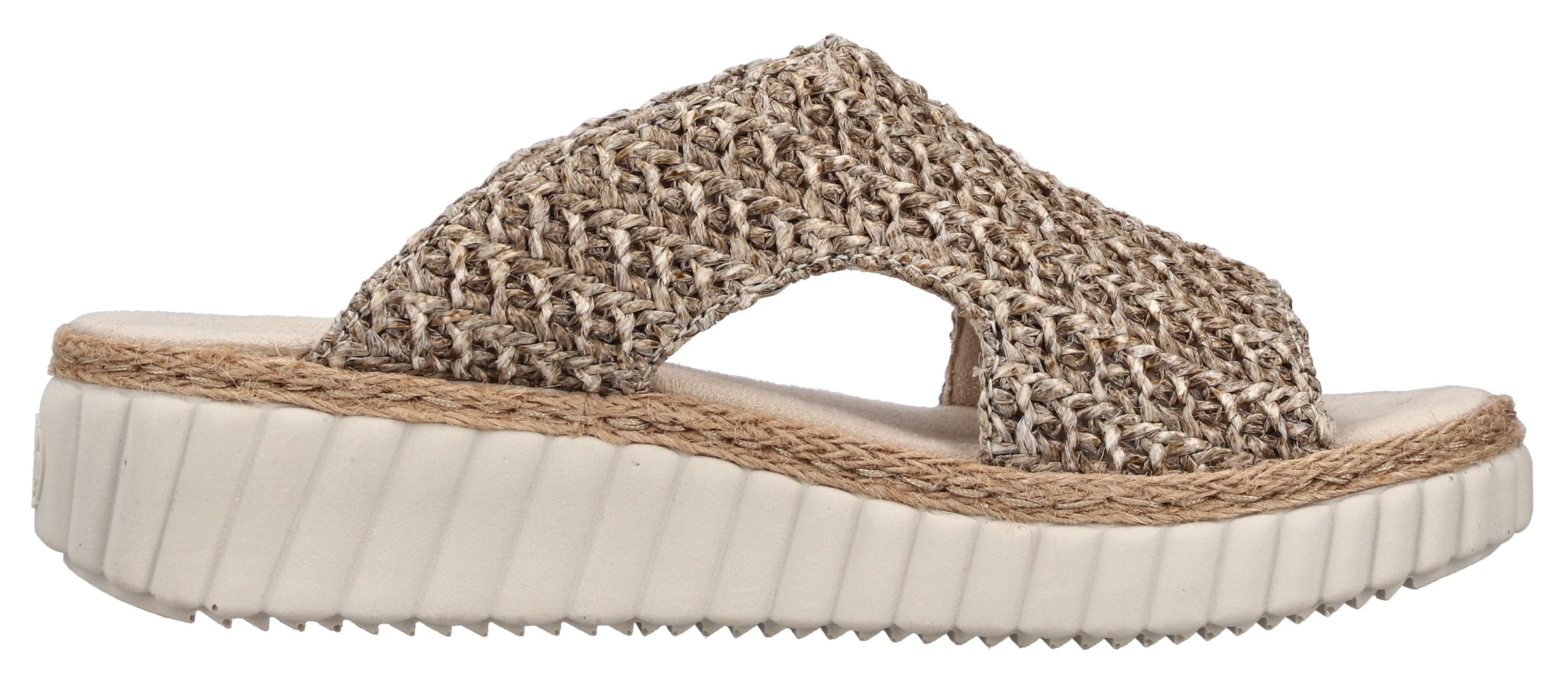 Rieker Pantolette  Sommerschuh, Strandschuh, Keilpantolette mit Bastumrahmung