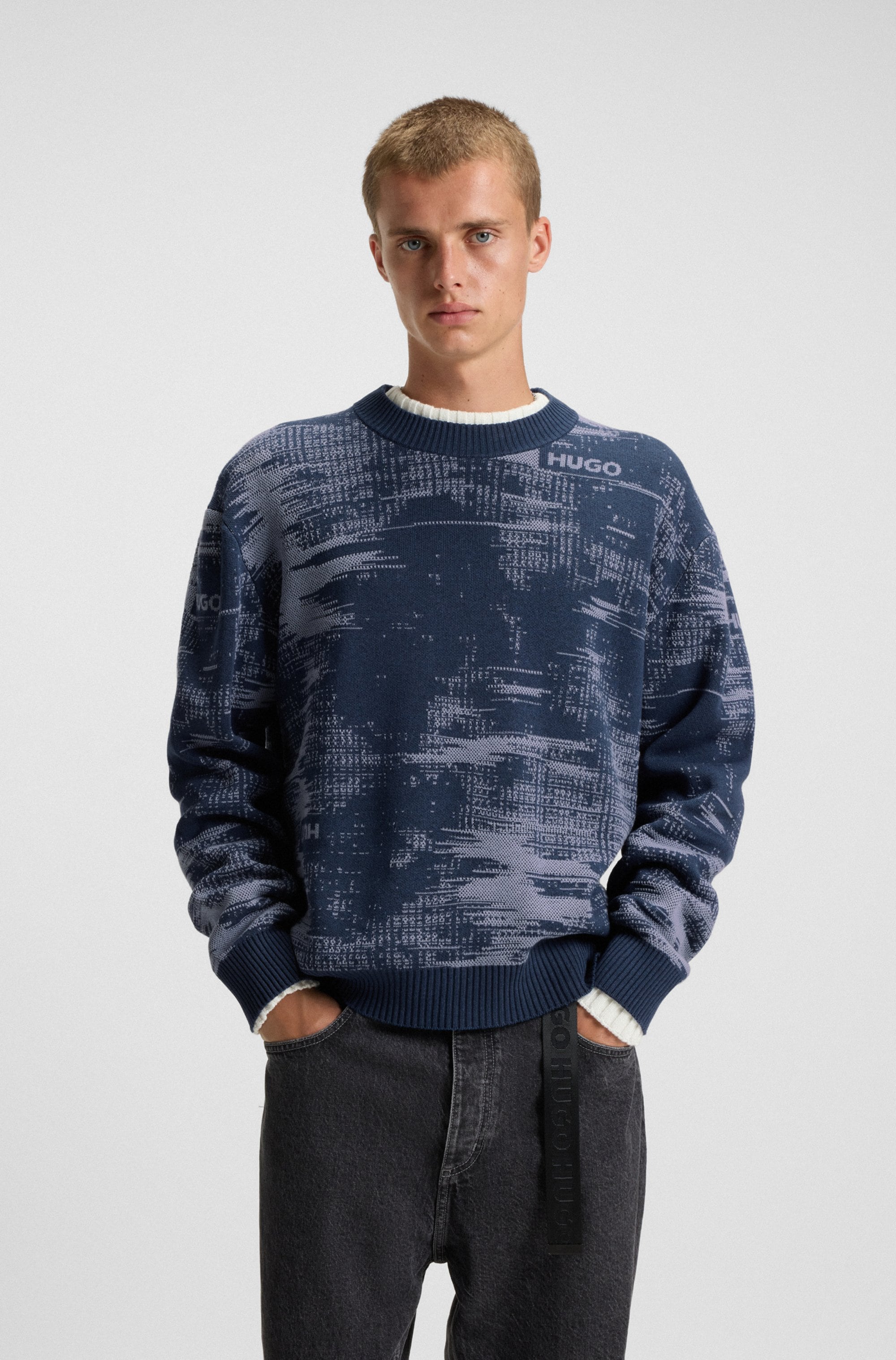 HUGO Blue Jacquardpullover "Sorbas", Rundhalsausschnitt, relaxed fit, Baumw günstig online kaufen