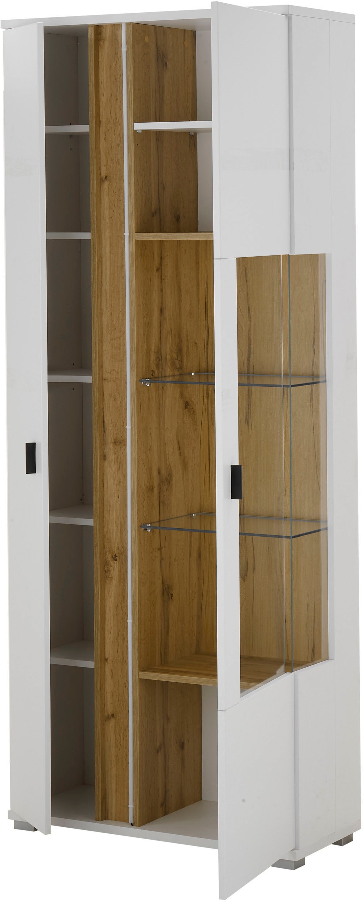 INOSIGN Vitrine »LONG ISLAND, Stauraumvitrine«, (1 St.), in moderner Trendfarbe,inklusive senkrechter Beleuchtung,Breite 80 cm