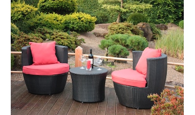 Balkonset, (Set, 3 tlg.), 2 Sessel, Tisch Ø 58 cm, Polyrattan