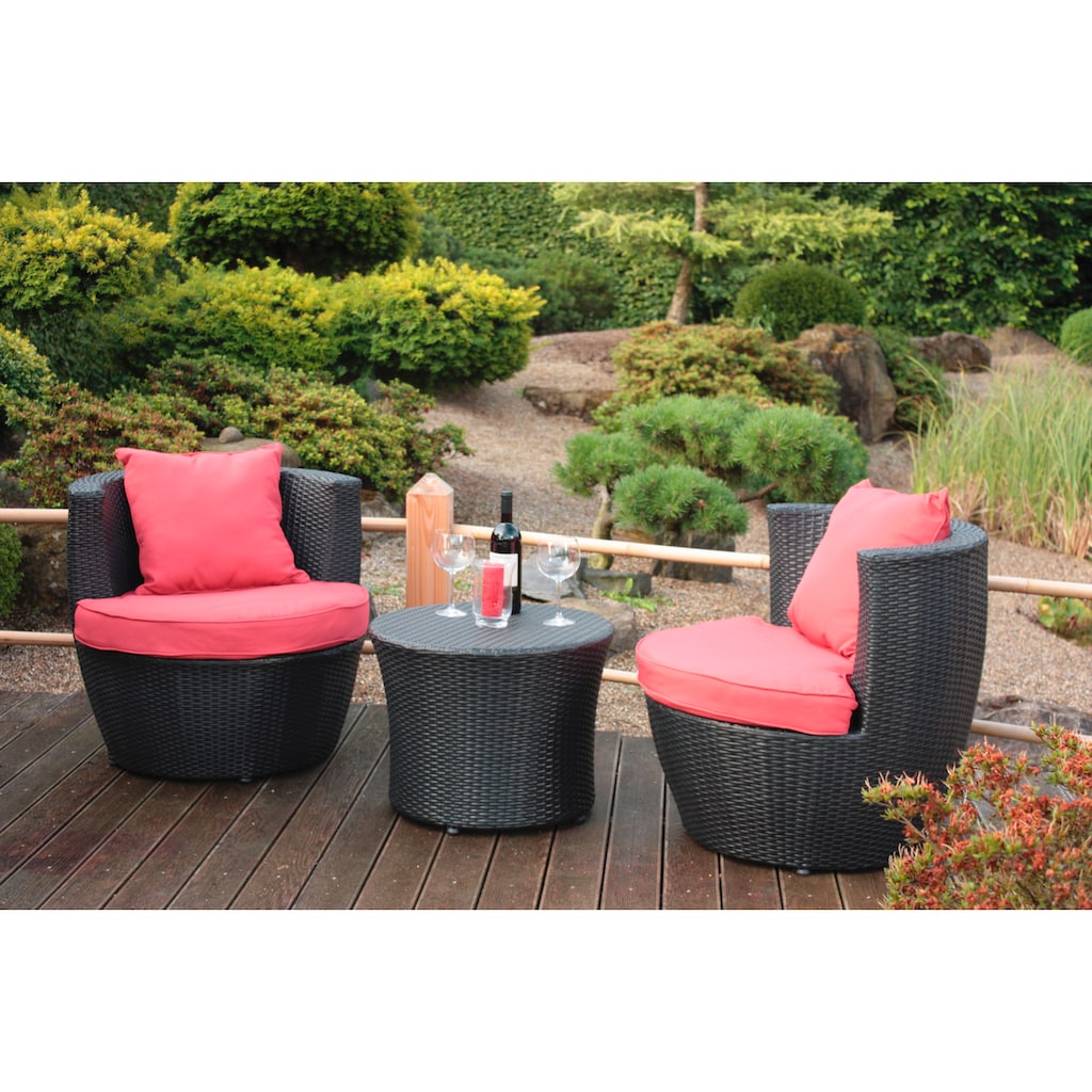 Garden Pleasure Balkonset, (Set, 3 tlg.), 2 Sessel, Tisch Ø 58 cm, Polyrattan