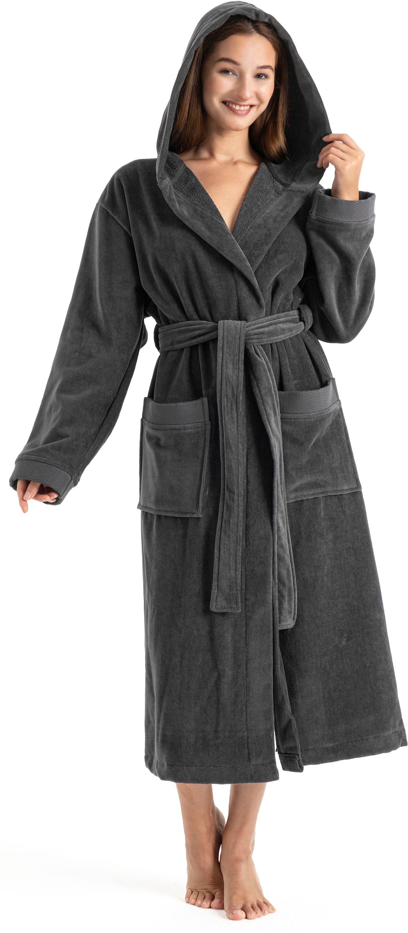 OTTO home Unisex-Bademantel »Fenya, 330 g/m², ideal für Sauna & Spa, Hotelbademantel, Morgenmantel«, (1 St.), Reißverschlusstaschen, weich mit GRATIS-Zugabe: 1x Duschtuch 70x140 cm